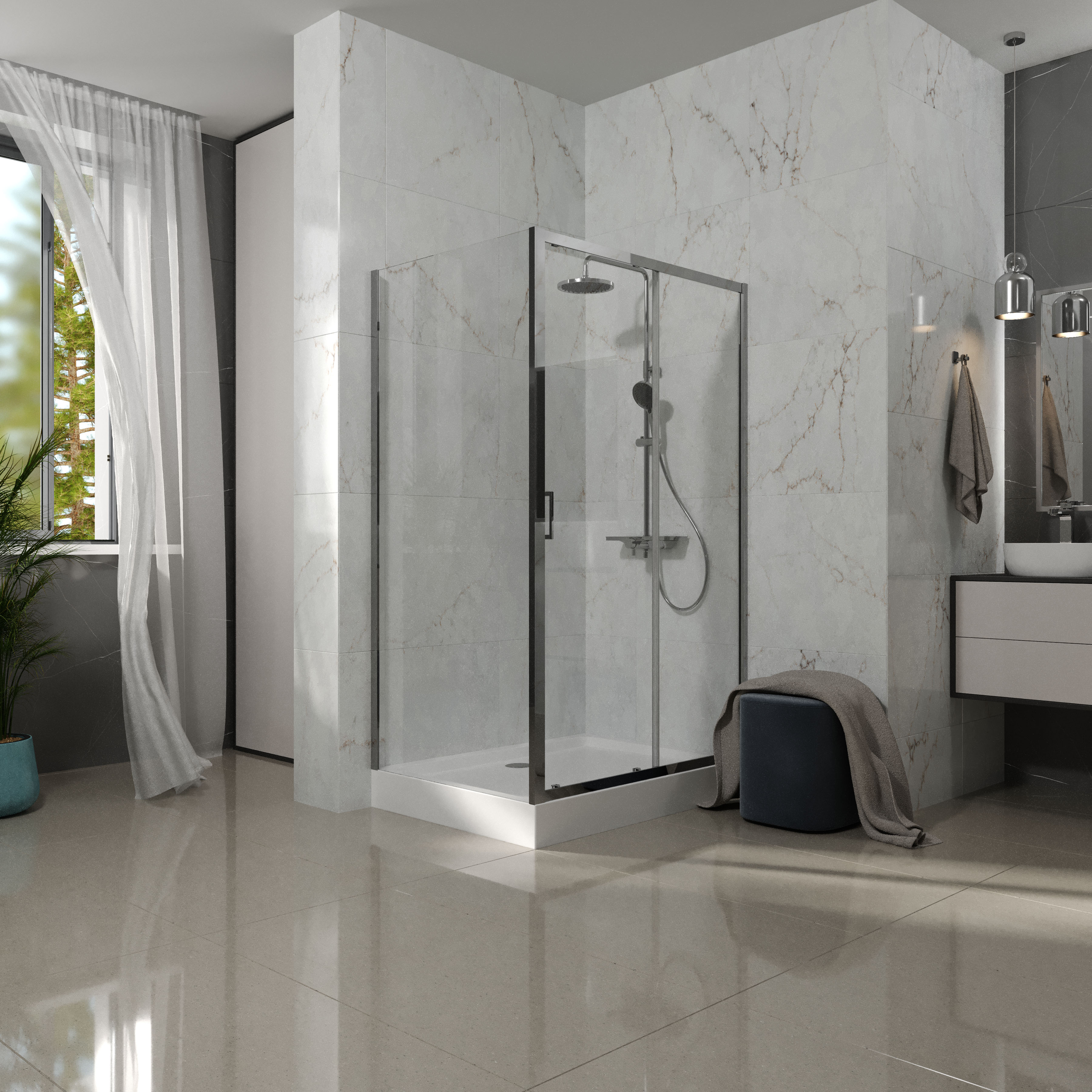 TRPR120C Cabina de ducha rectangular Trend Pro Cromo 1200x900x1950, cristal 5mm clear (puertas correderas)