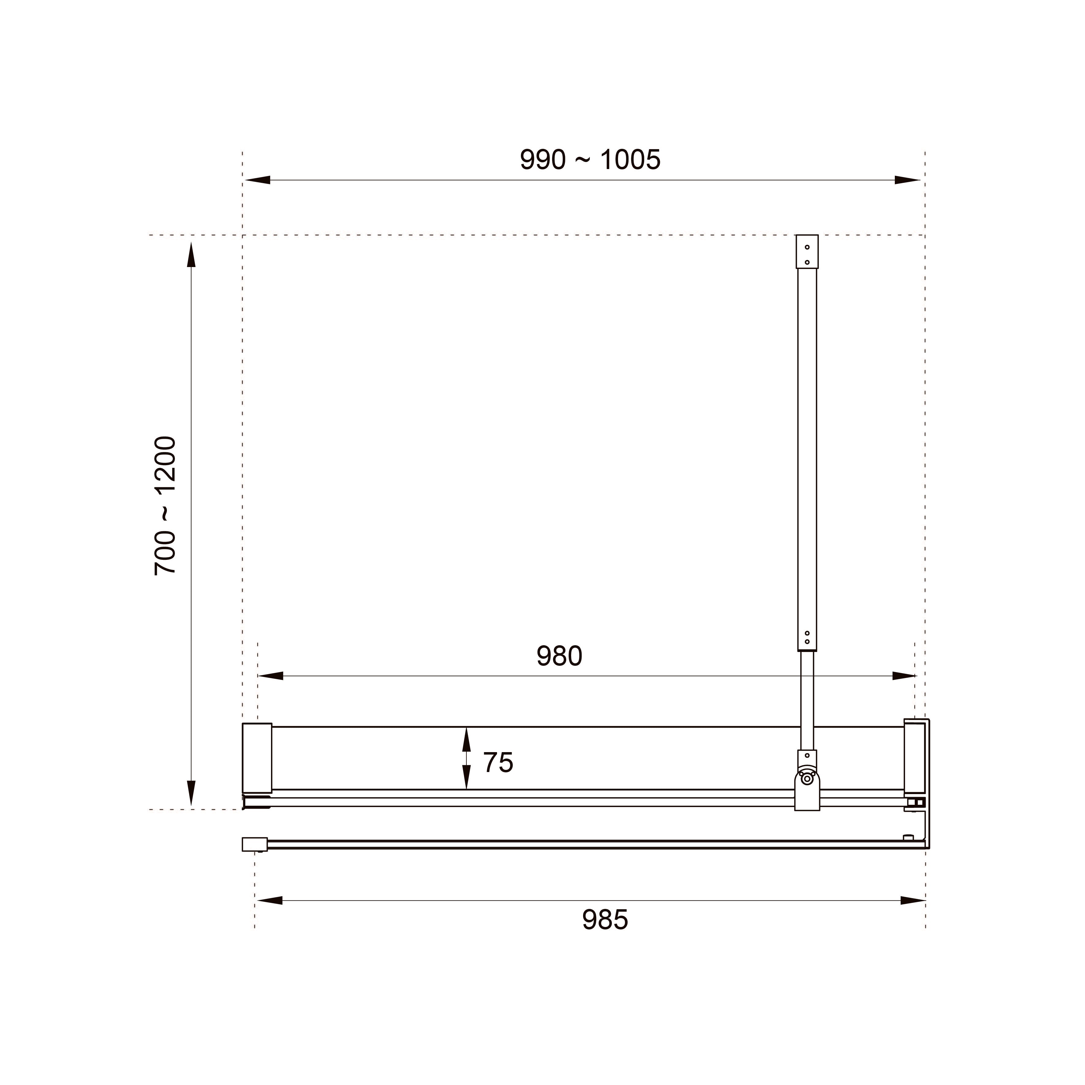 AQWB70120C Duschwand Profil Aqua Walk-IN Mattschwarz 1000x1950x(700-1200) Glas 8mm Clear mit Handtuchhalter