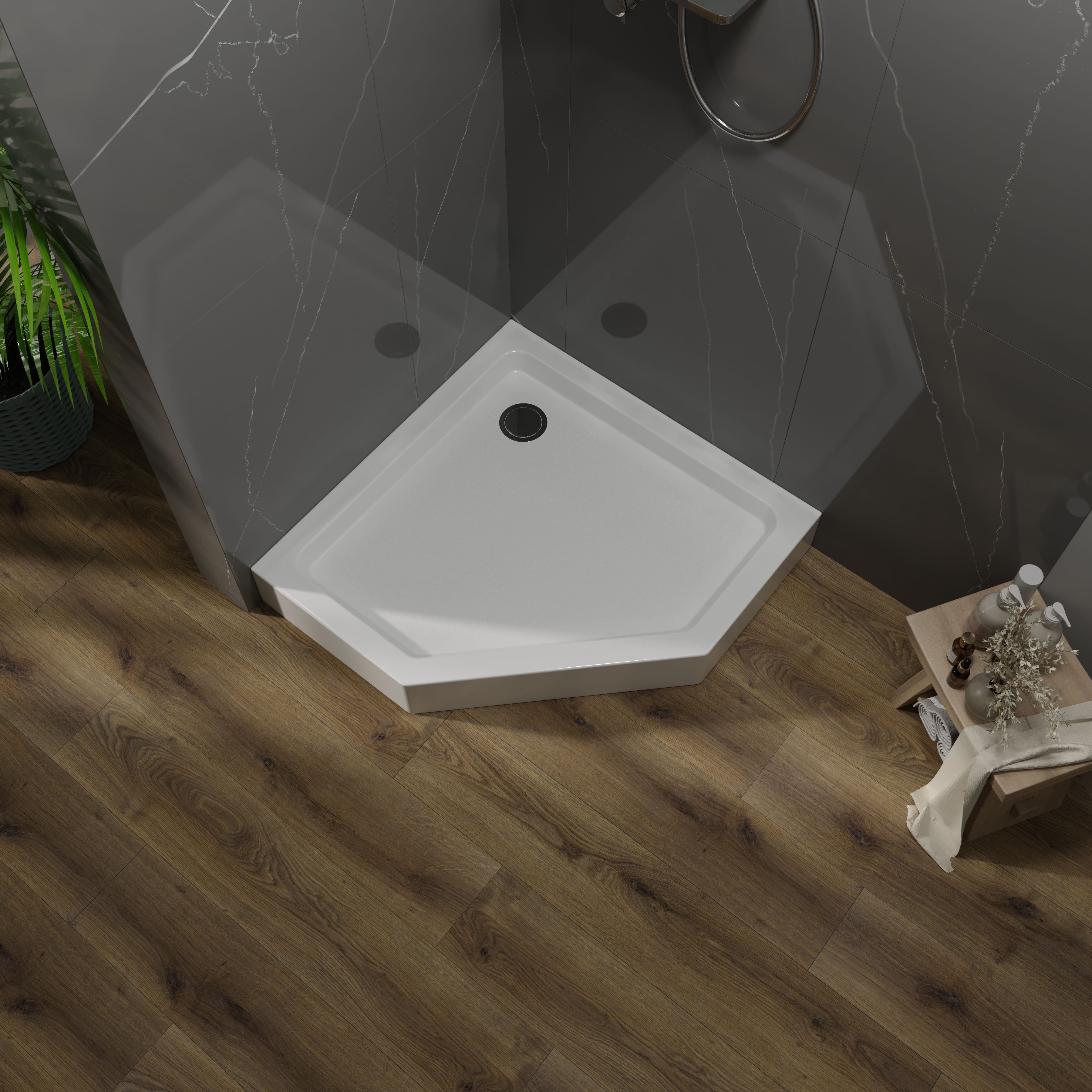 Style acrylic shower tray 90x90x15 pentagonal