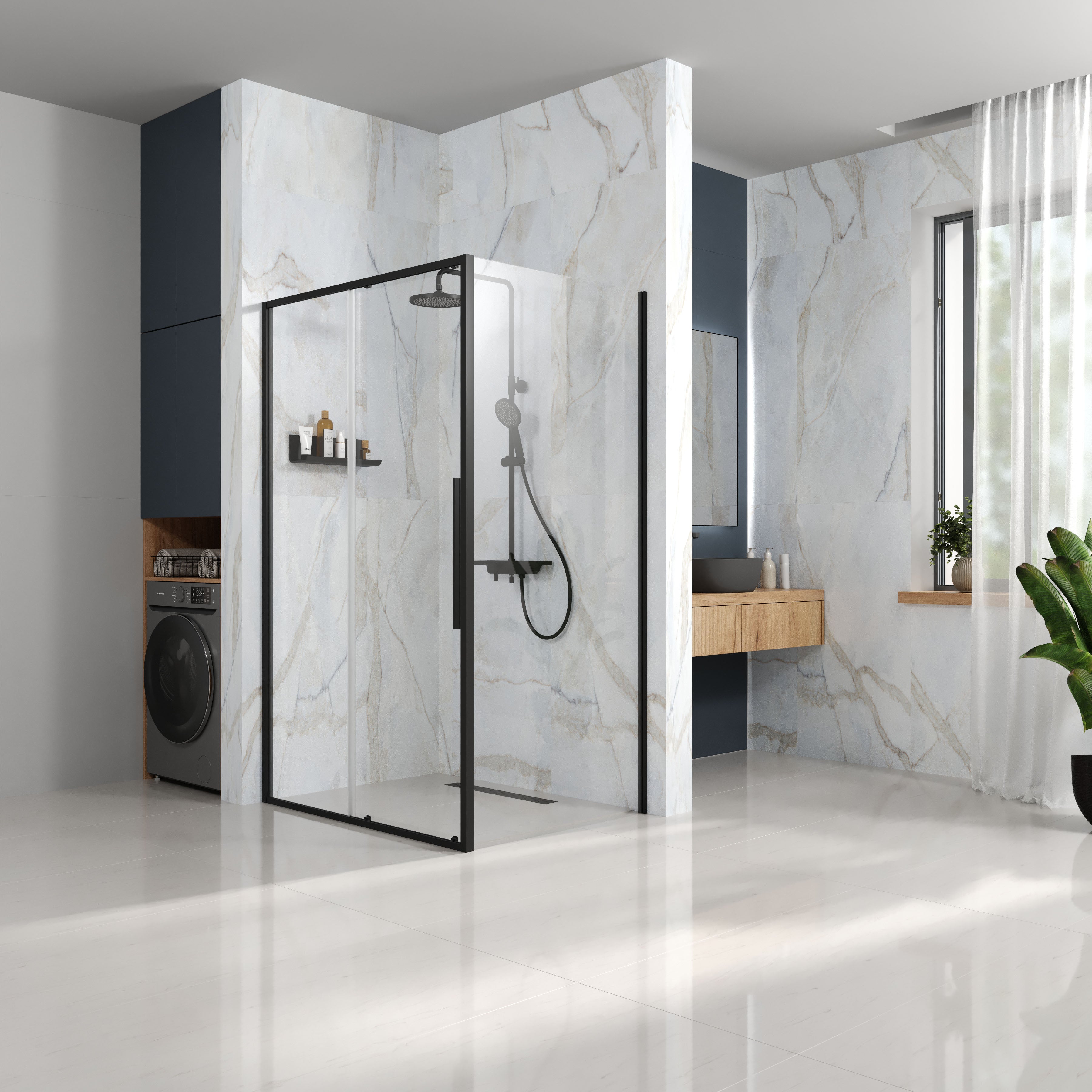 AQPD12+BLC Sprchový kout Koller Pool Aqua Pro obdélníkový slim Black matt 1200x900x1950 mm sklo 6mm clear (posuvné dveře)