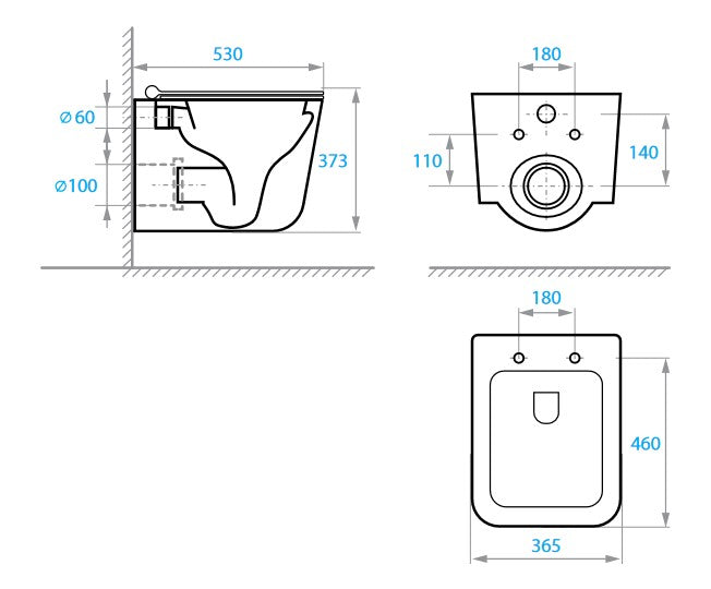 Kvadro Start závěsné WC se sedátkem Soft-close, splachování Tornado, černý matný