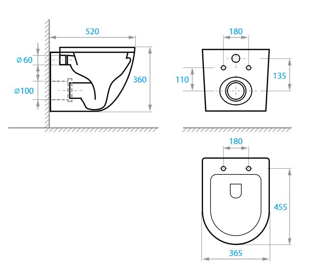Round wall-hung toilet with Soft-close seat (Tornado flush), matt black
