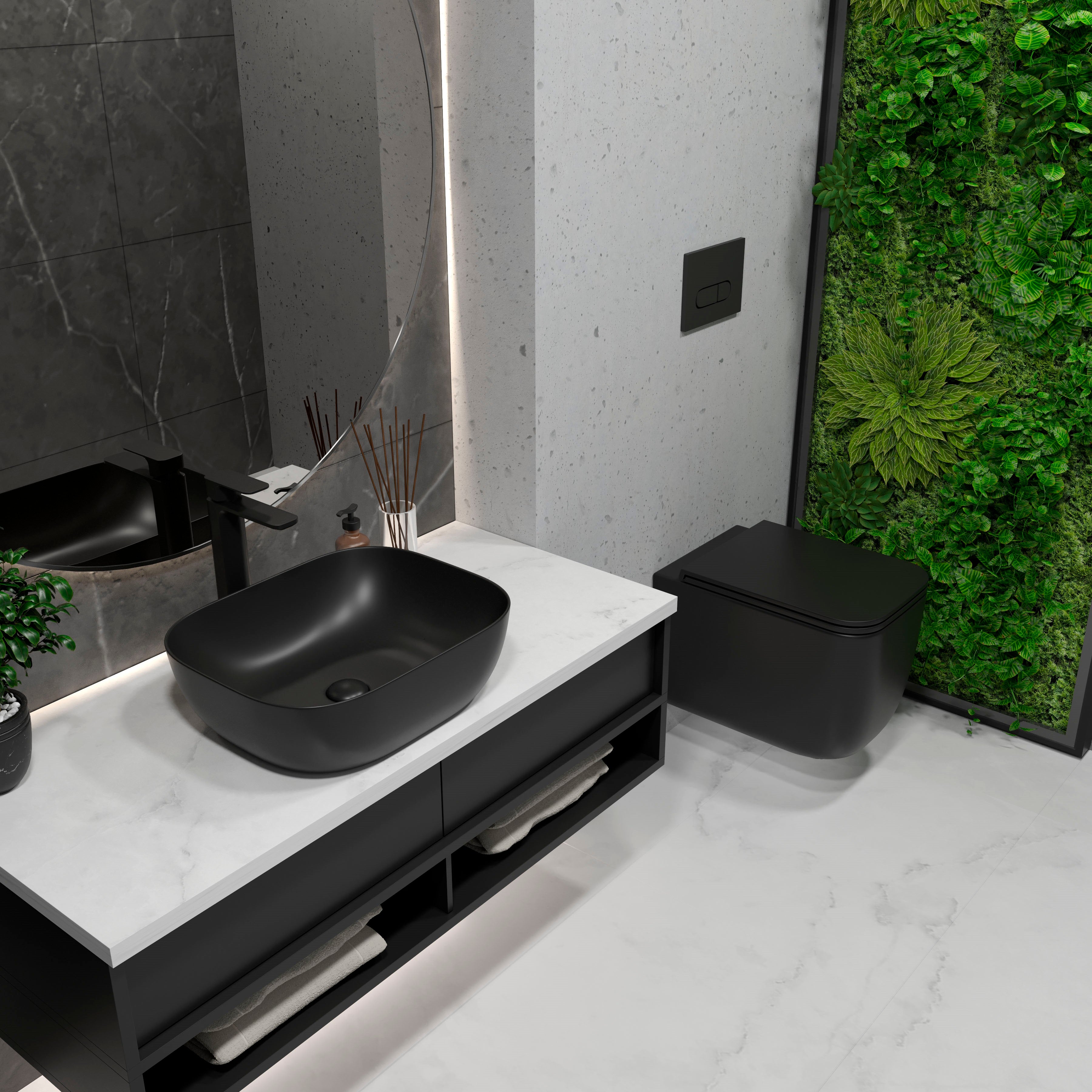 Round umyvadlo na desku 490×395 mm, černý matný