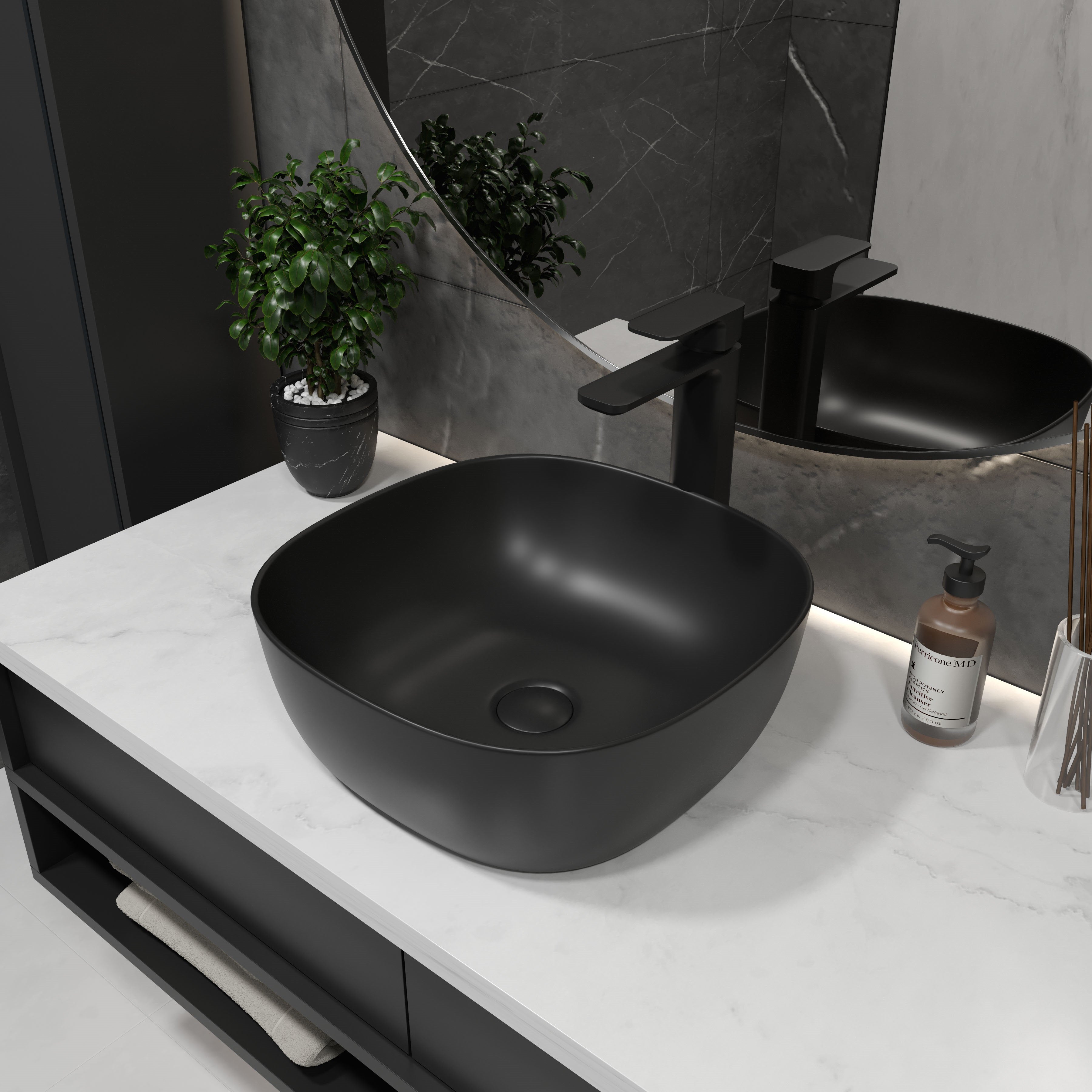 Round umyvadlo na desku 410×410 mm, černý matný