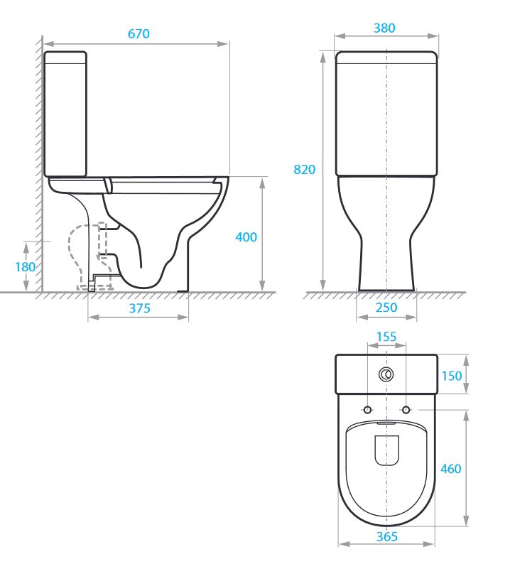 Aqua WC kombi: stojící WC se sedátkem Soft-close + nádržka, armatura Geberit 3/6 l