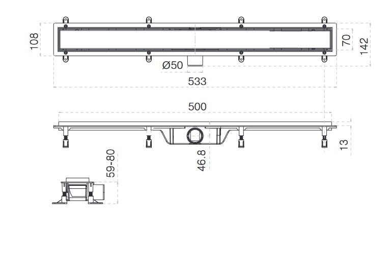 Трап лінійний AQUA 50cм та решіткою Line