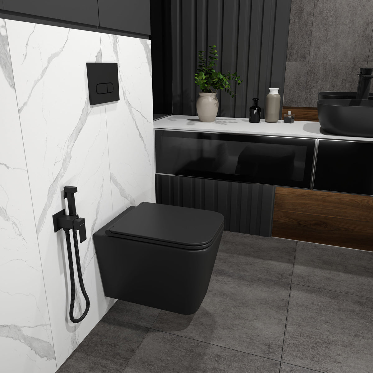 Neon hygienic shower set with faucet, matte black