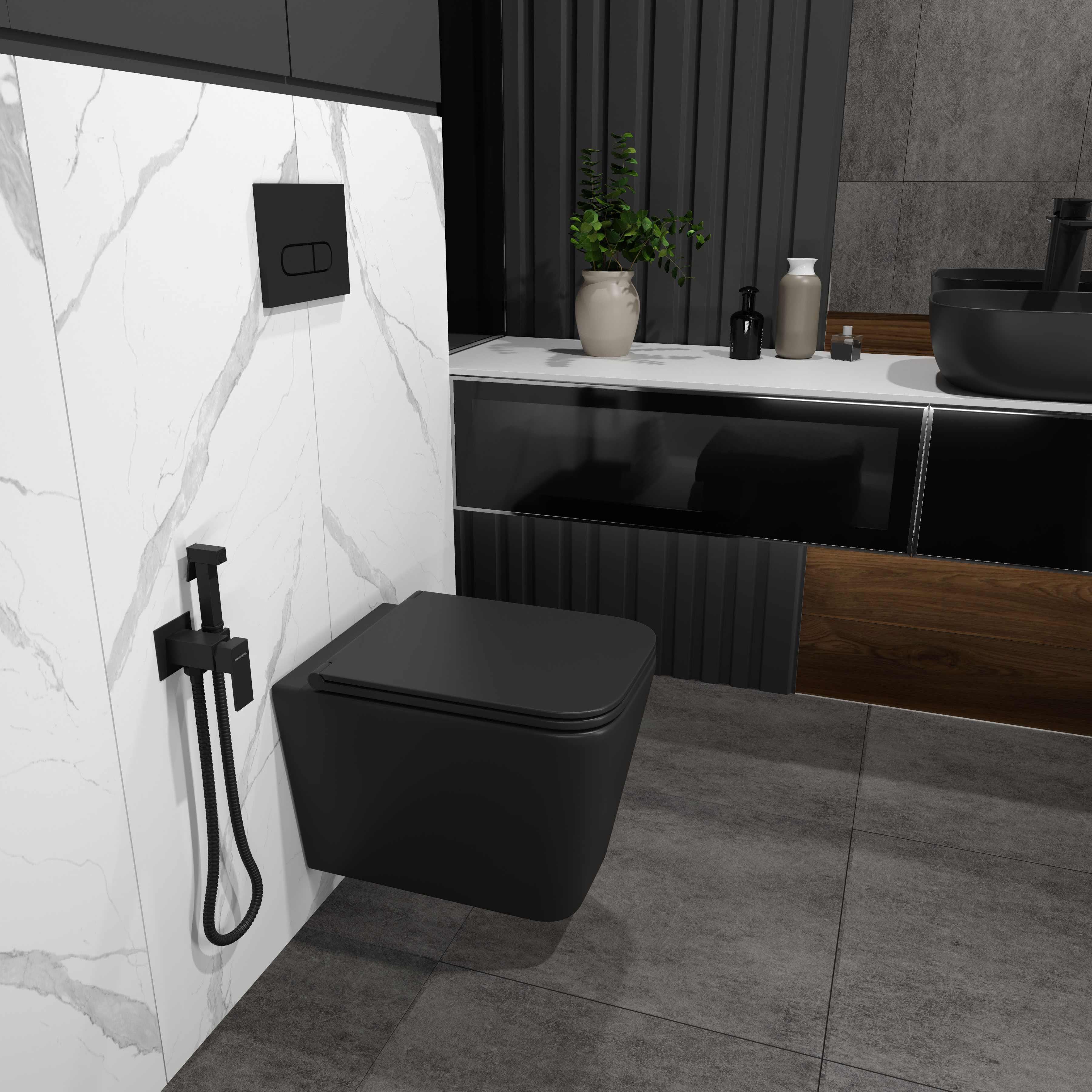 Neon Hygiene-Duschset mit Armatur, Matt Schwarz