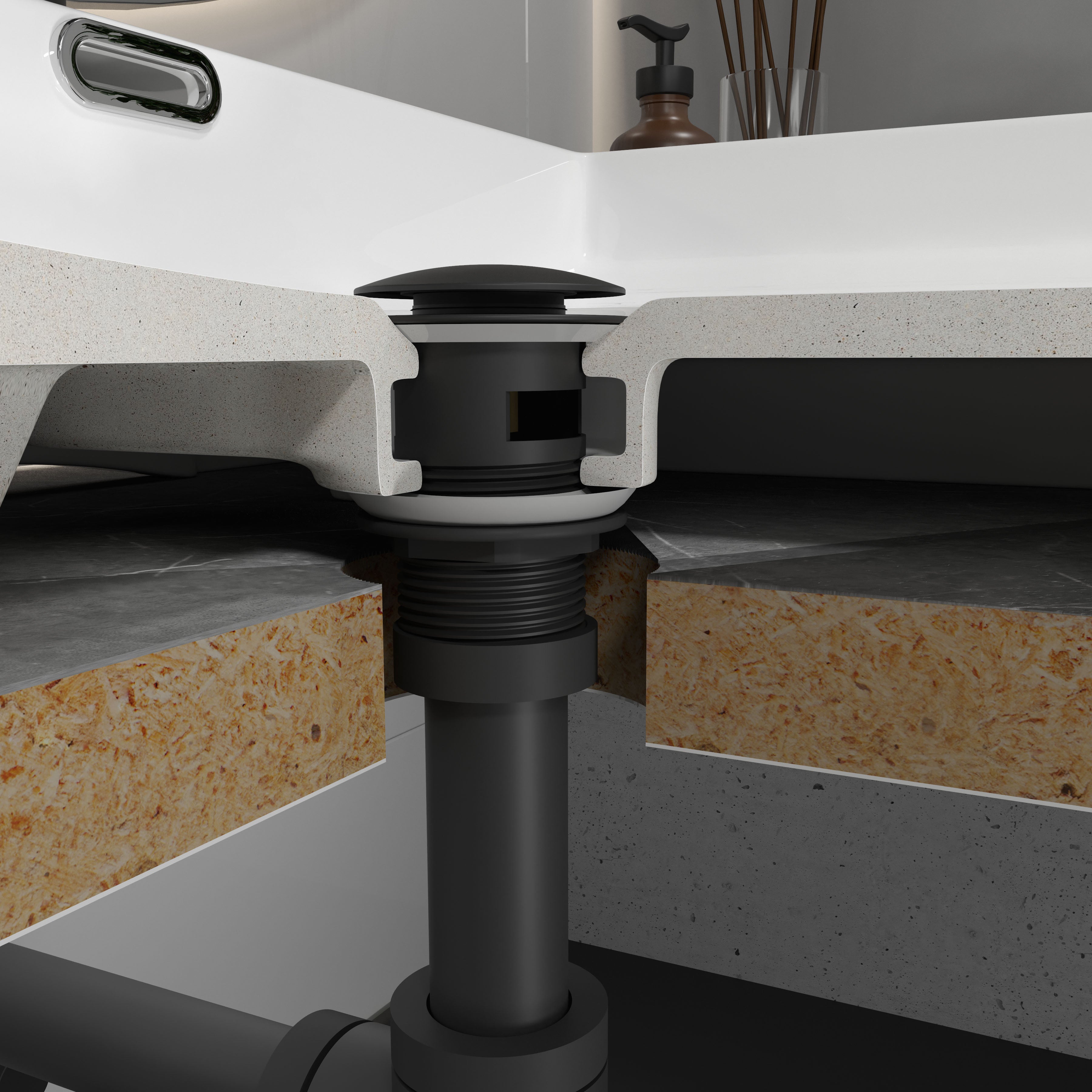 Válvula click-clack para lavabo con rebosadero, negro