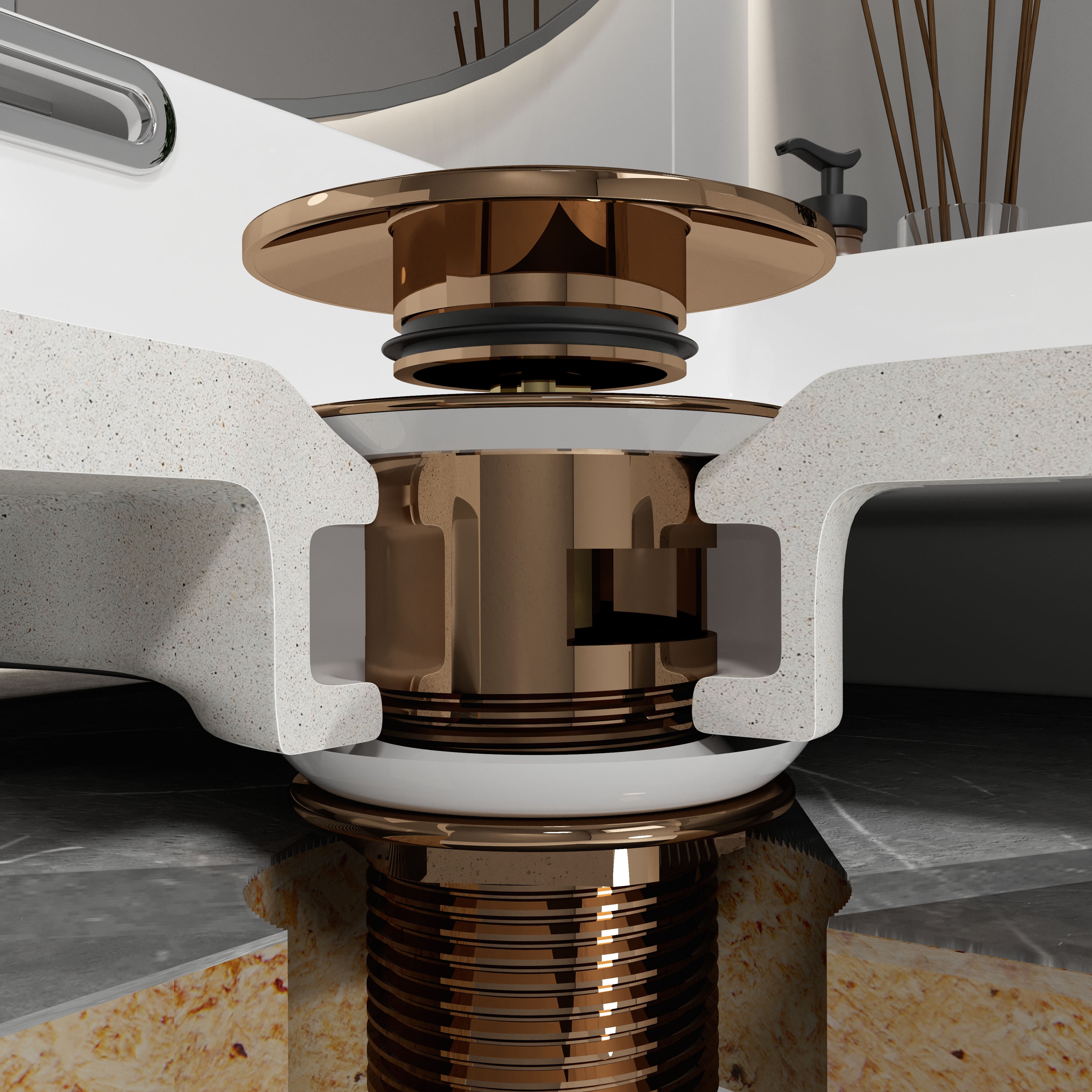 Válvula click-clack para lavabo con rebosadero, dorado