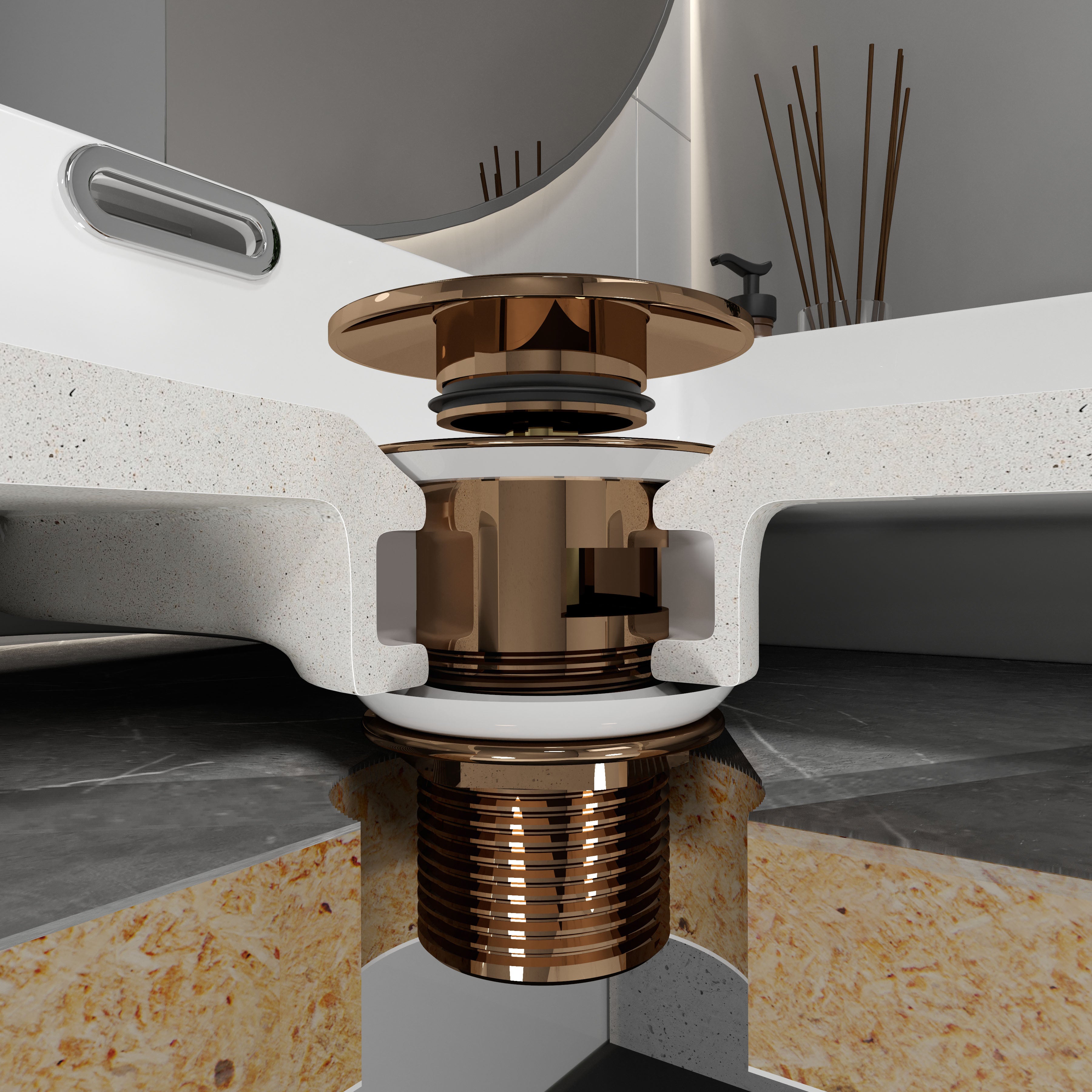 Válvula click-clack para lavabo con rebosadero, dorado