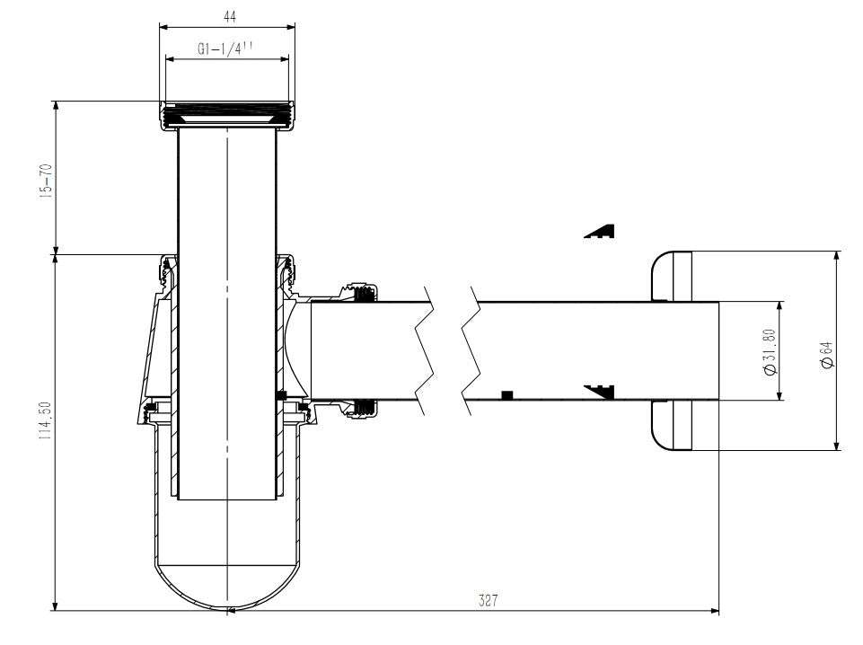 Sifon do umywalki butelkowy mosiężny d32, czarny