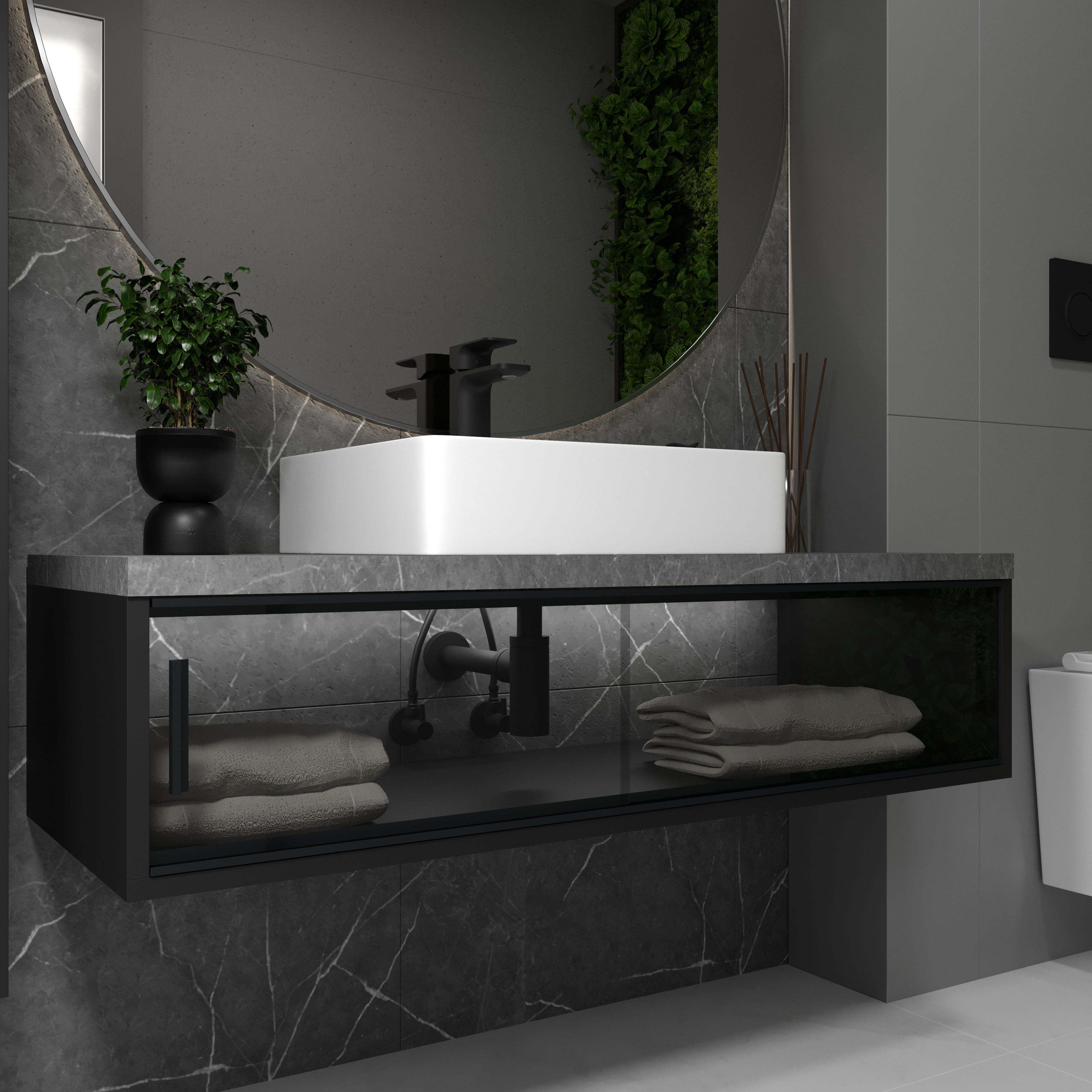 Sifón para lavabo, latón, Ø32 mm, negro