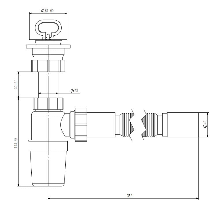 Sifón para lavabo con conexión flexible Ø40 mm
