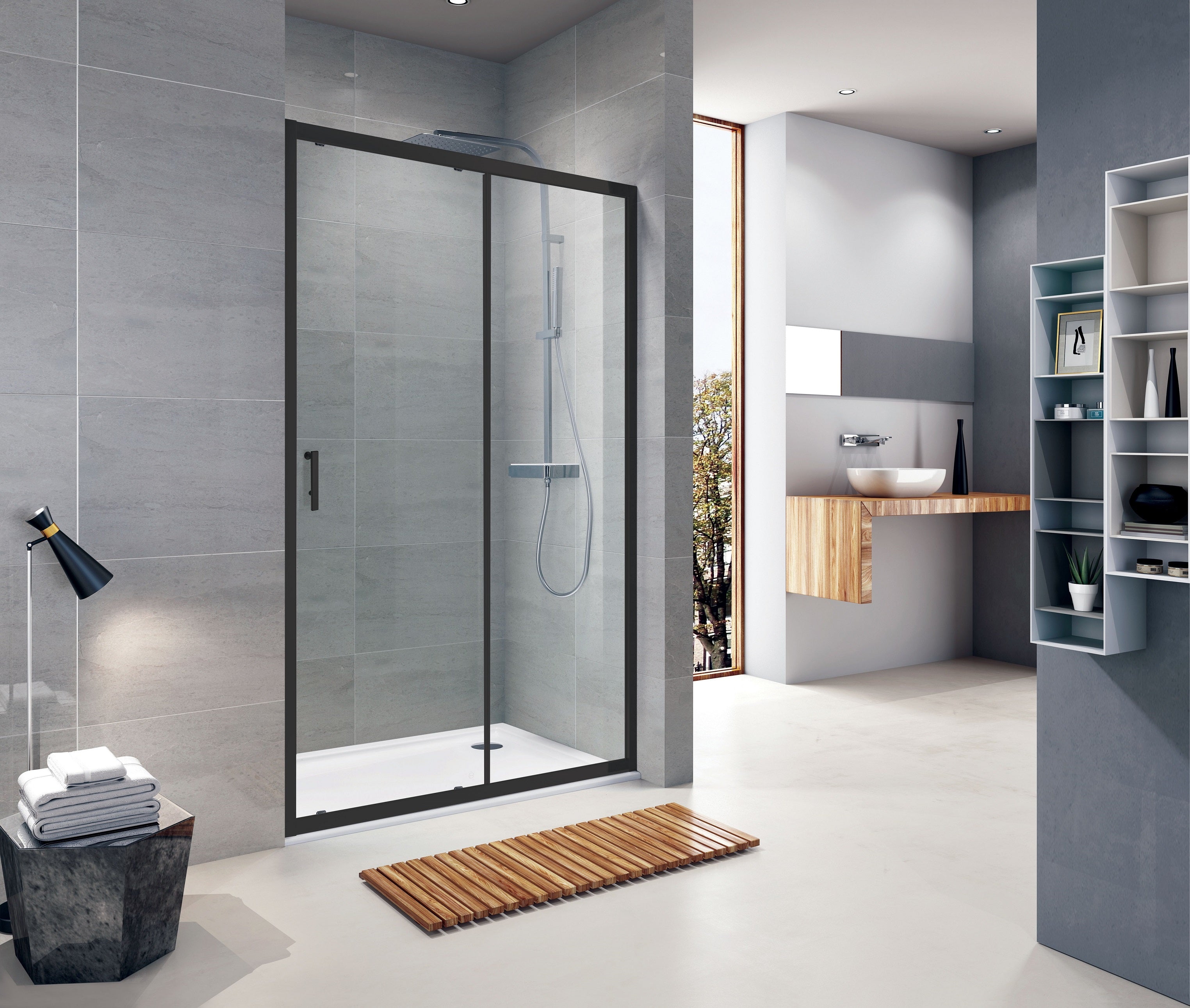 TD120CB Sprchové dveře Trend dvoudílné, černé, 1200x1900 mm, sklo clear