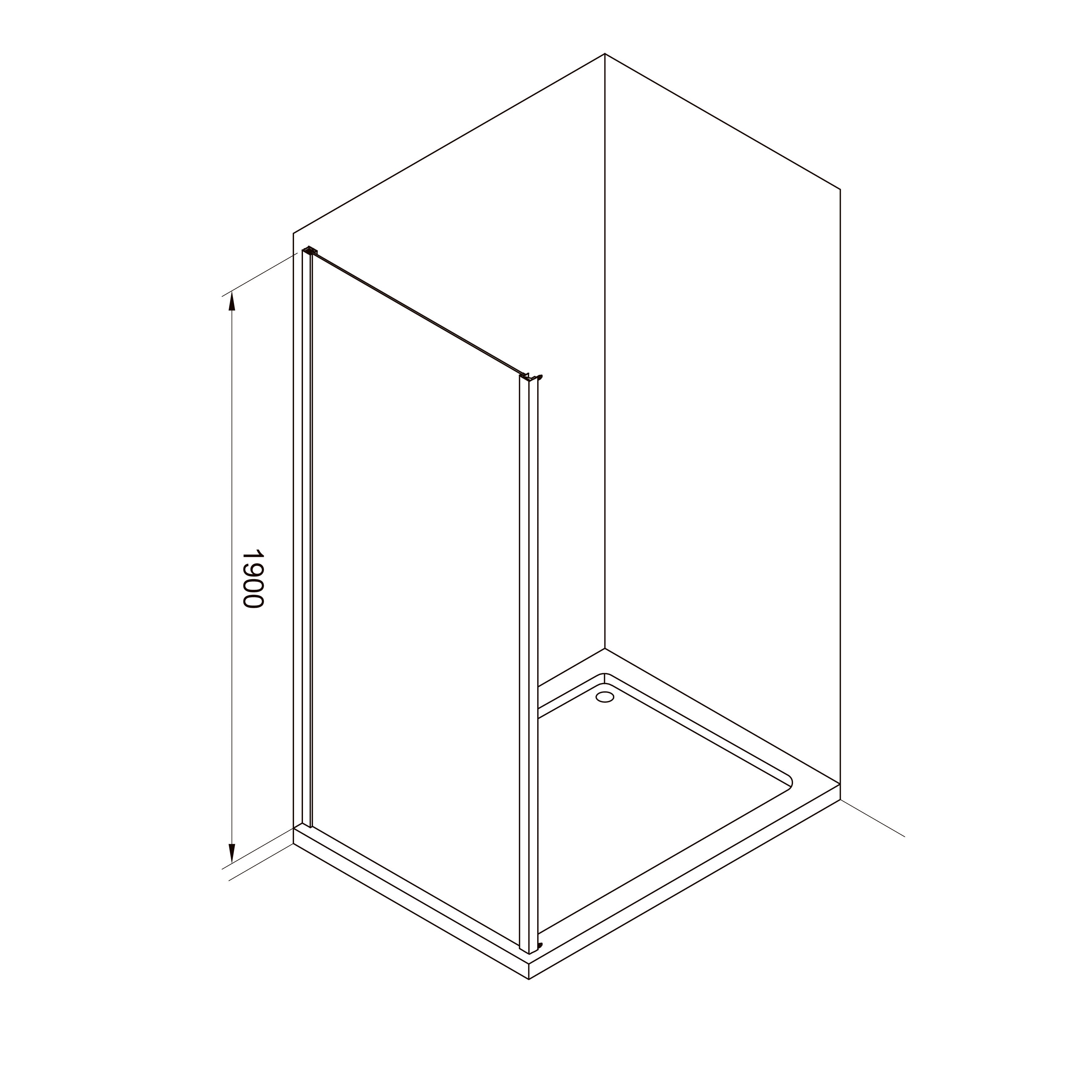 S90CB Pevná stěna, černá, 900x1900 mm, sklo clear