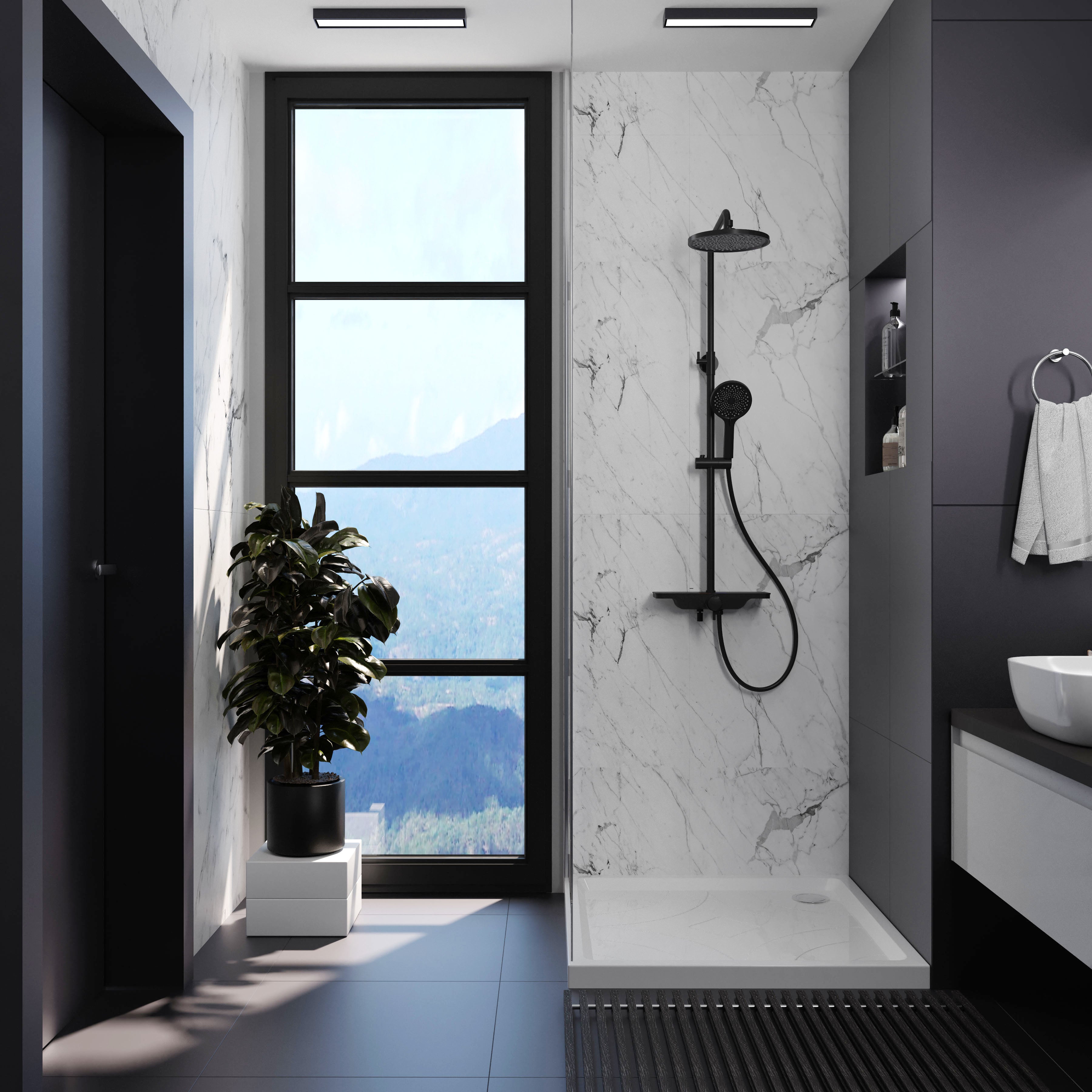 Trend New shower system with thermostat, matt black