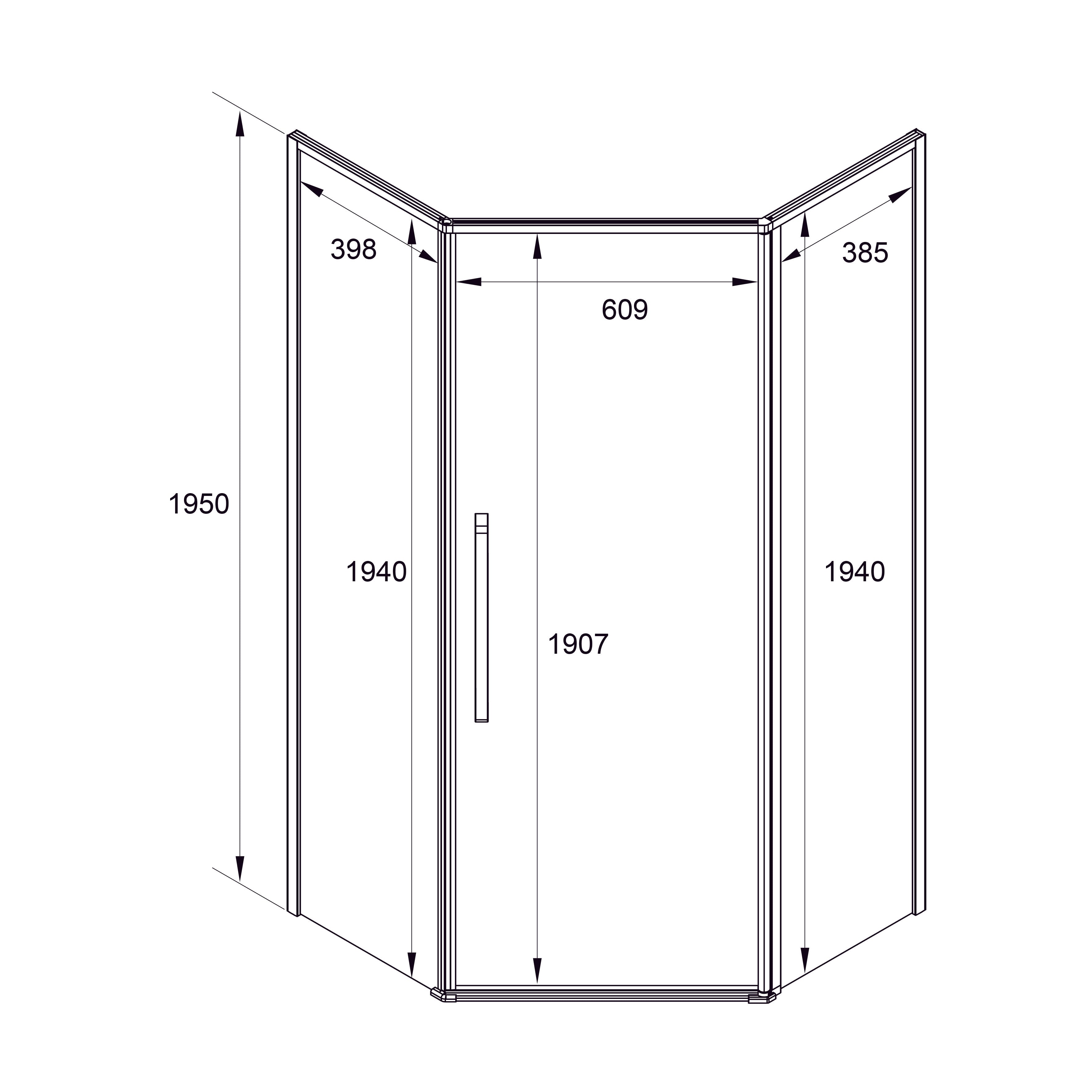 KS90PВGR Душова кабіна KVADRO STAR пентагональна Black matt 900x900x1950 скло 6мм GREY (двері відкривні)