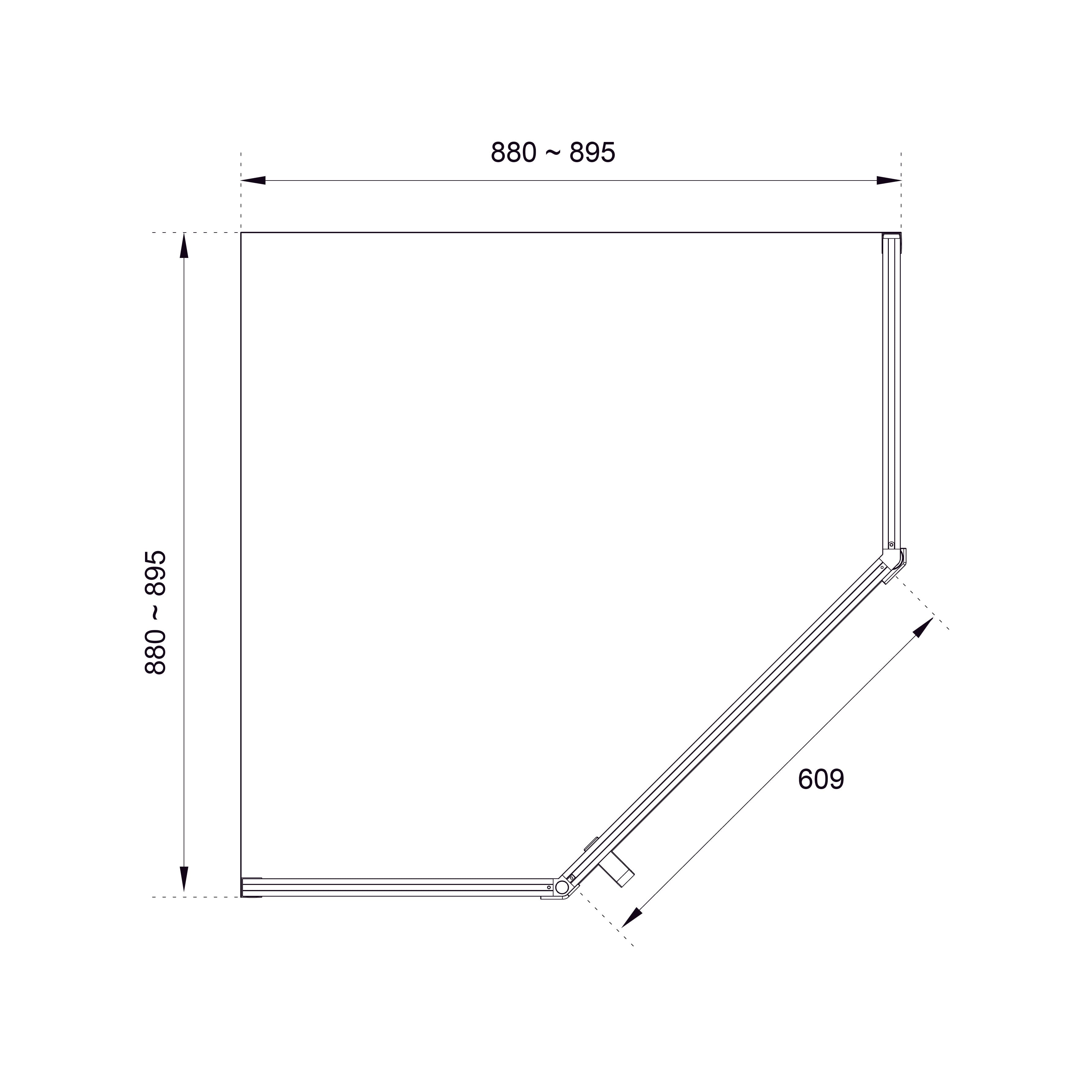 KS90PВGR Душова кабіна KVADRO STAR пентагональна Black matt 900x900x1950 скло 6мм GREY (двері відкривні)