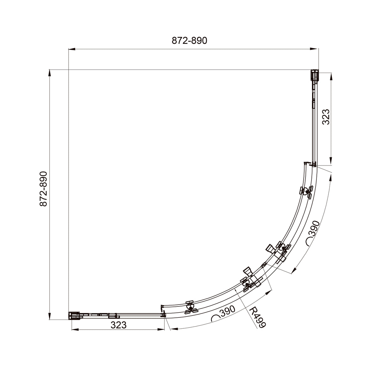 Line ARC sliding shower enclosure, quadrant, 900x900mm, matt black, 6mm clear glass
