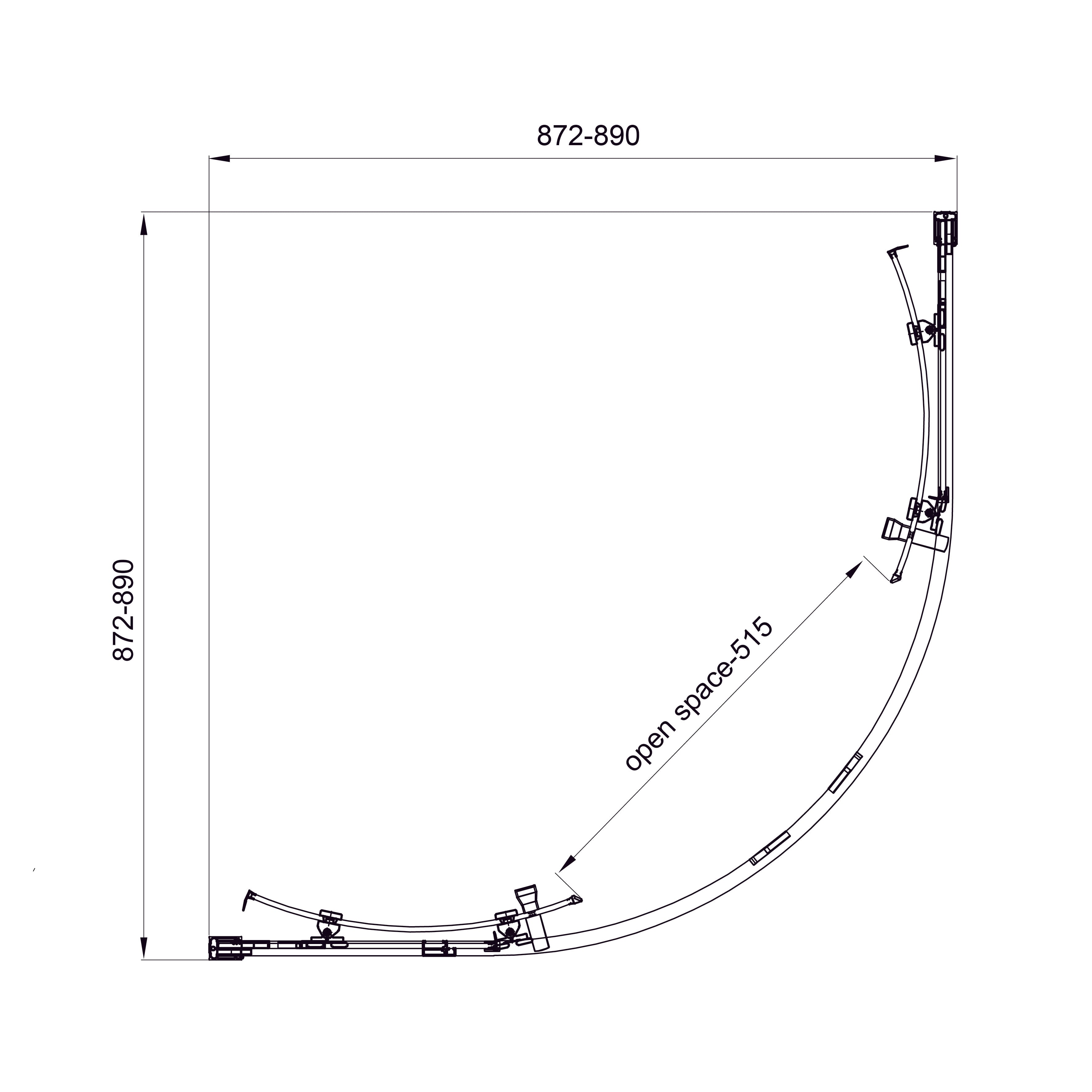 Sprchový kout posuvný, polokruhový Line Arc 900*900mm, matně černý, sklo 6mm grape