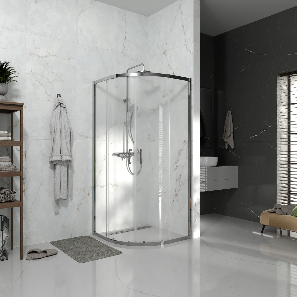 Line ARC Cabina de ducha semicircular corredera 900×900 mm, cromo, cristal clear de 6 mm