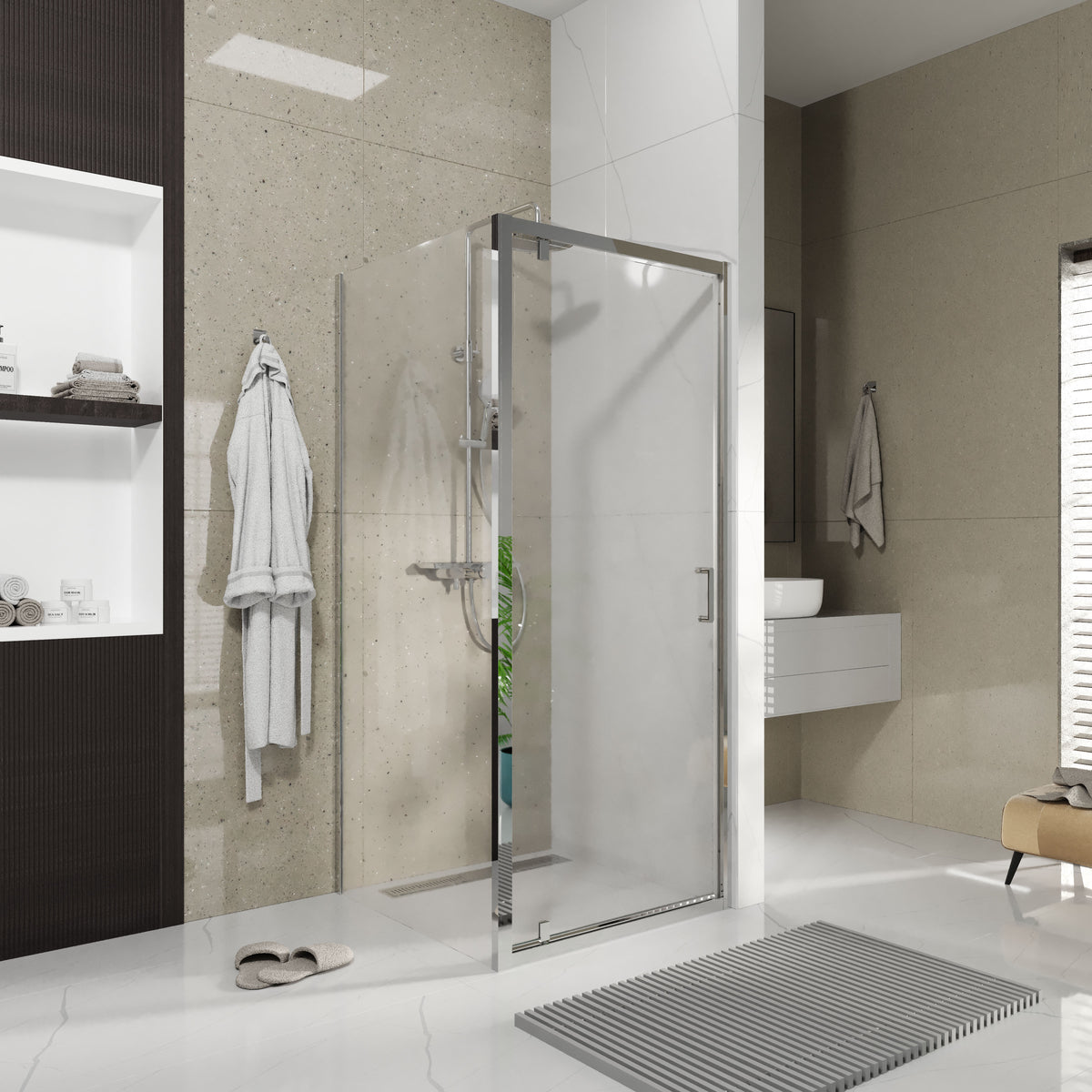 Line Pro hinged shower door, single piece, 900 mm, chrome, 6mm clear glass