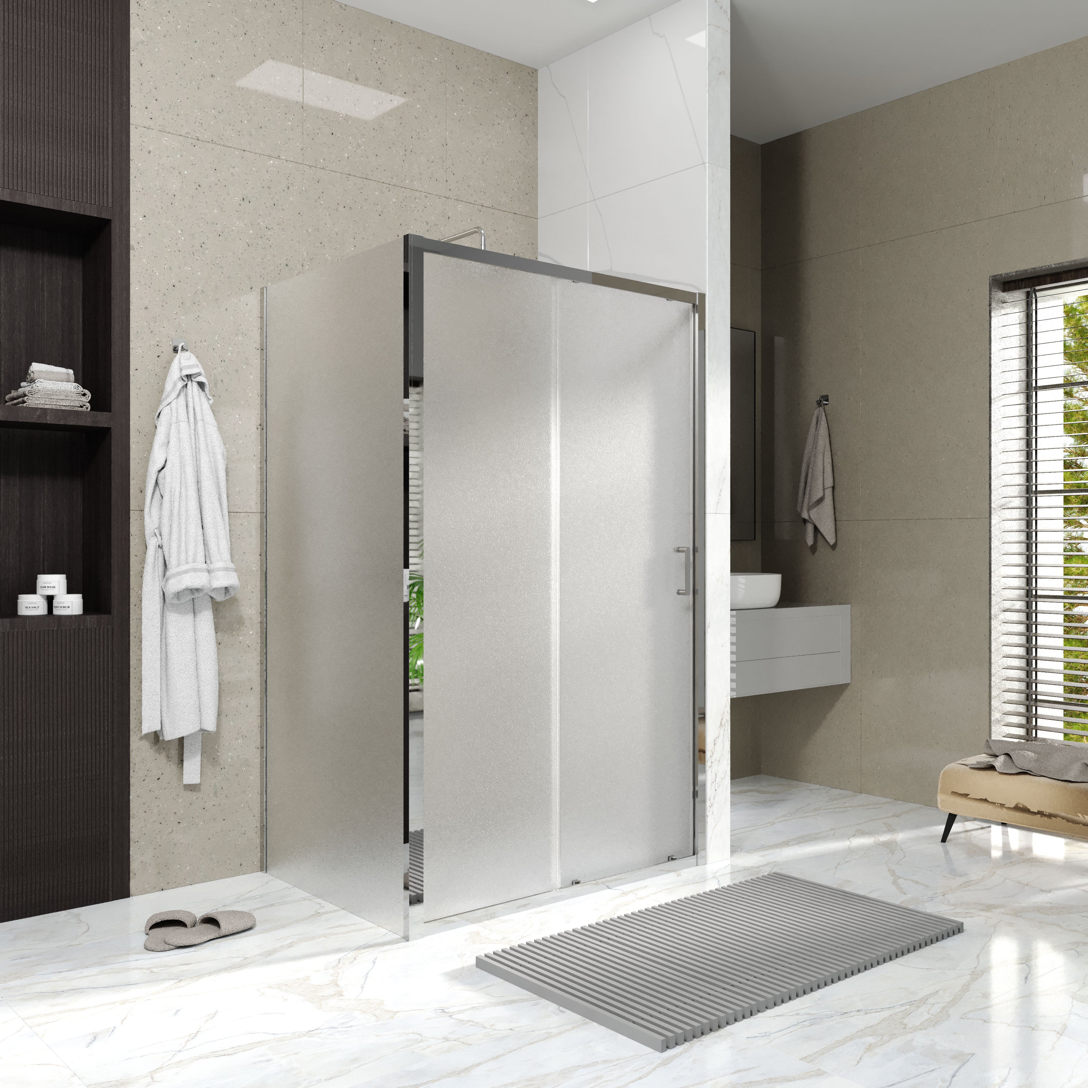 Line Pro sliding shower doors, two-piece, 1200mm, chrome, 6mm grape glass