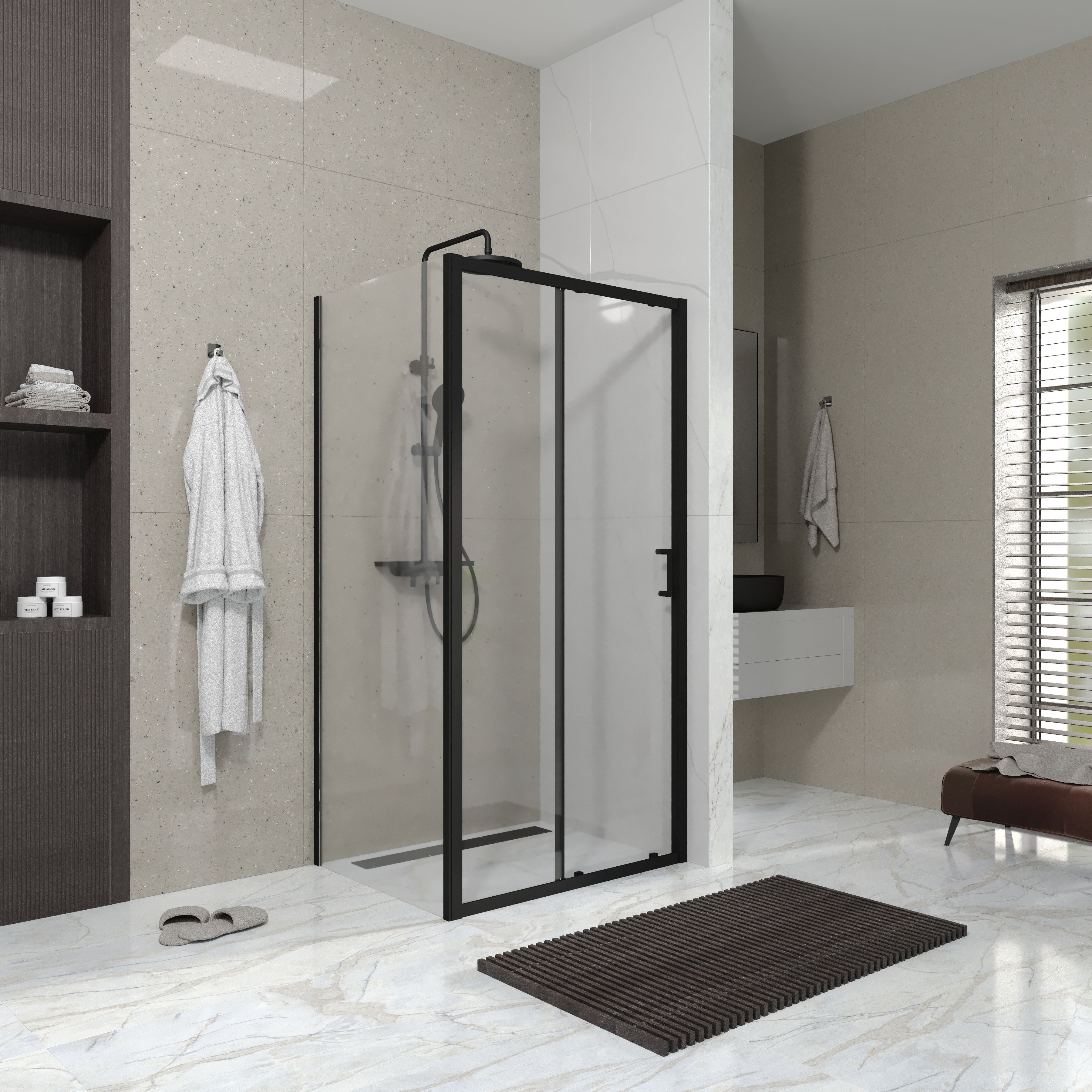 Line Pro Fixed side panel, 800mm, black matt, 6mm clear glass