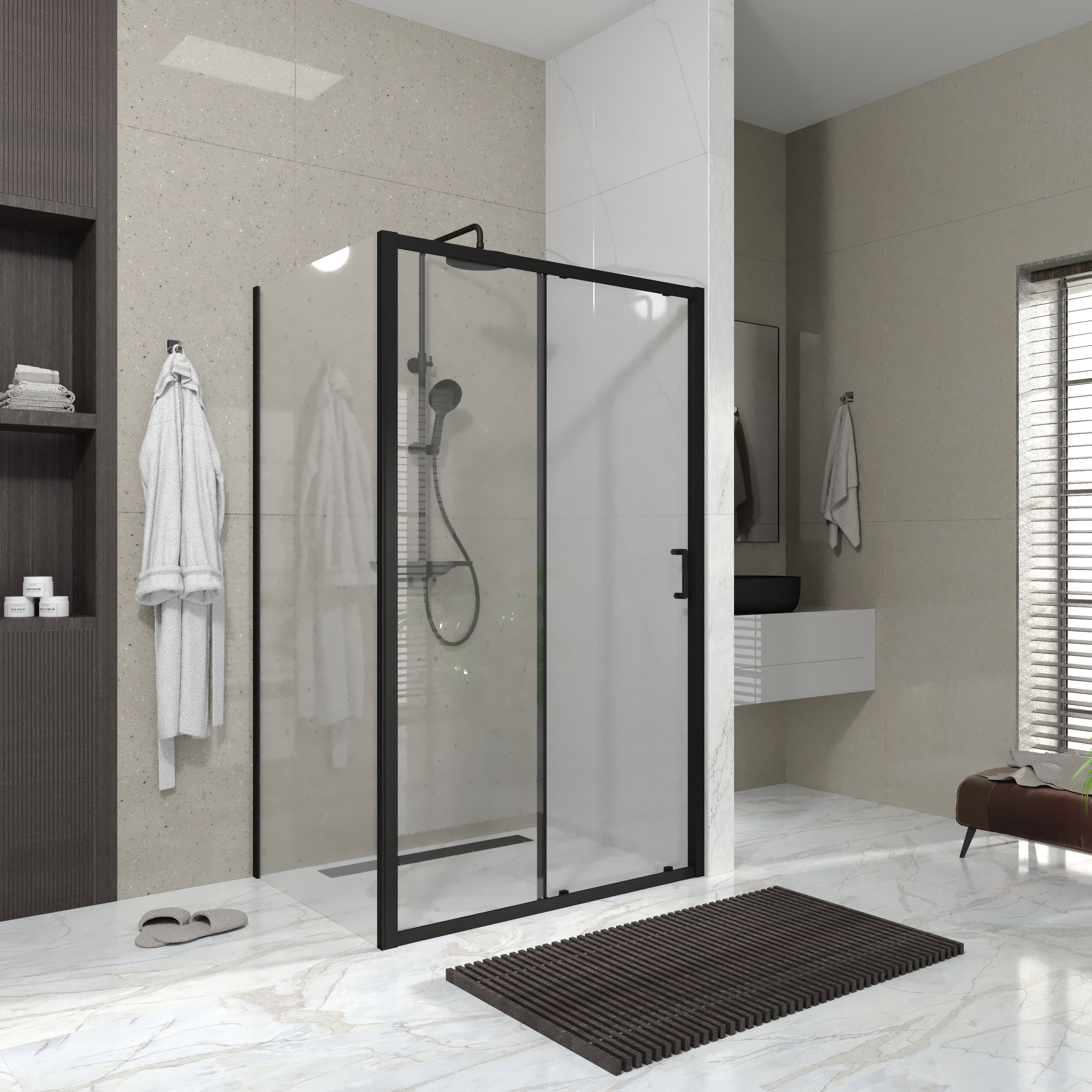 Line Pro Schiebetür, zweiteilig, 1200 mm, Mattschwarz, Glas 6 mm Clear