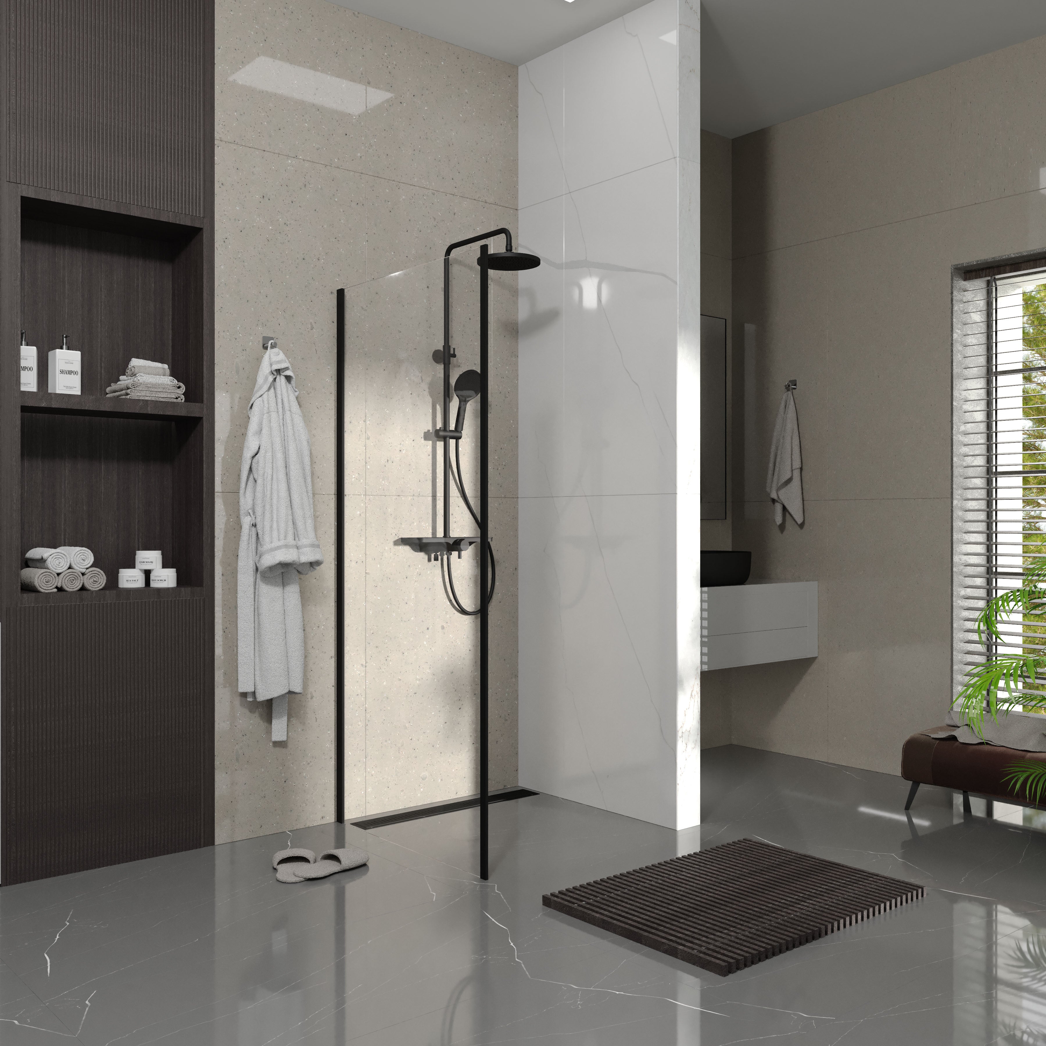Line Pro Seitenwand 900 mm, Black Matt, Glas 6 mm Clear