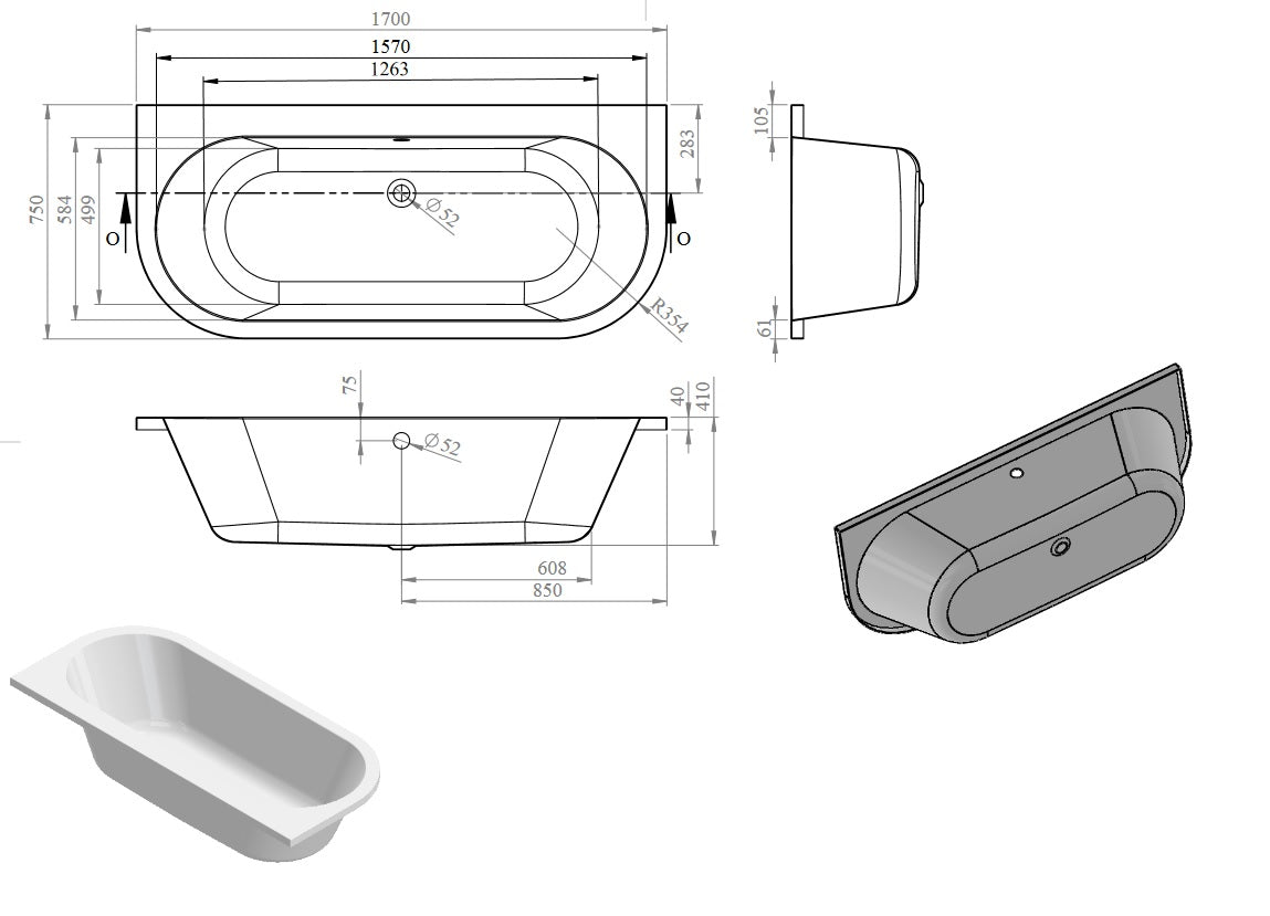 Badewanne MIO 170x75