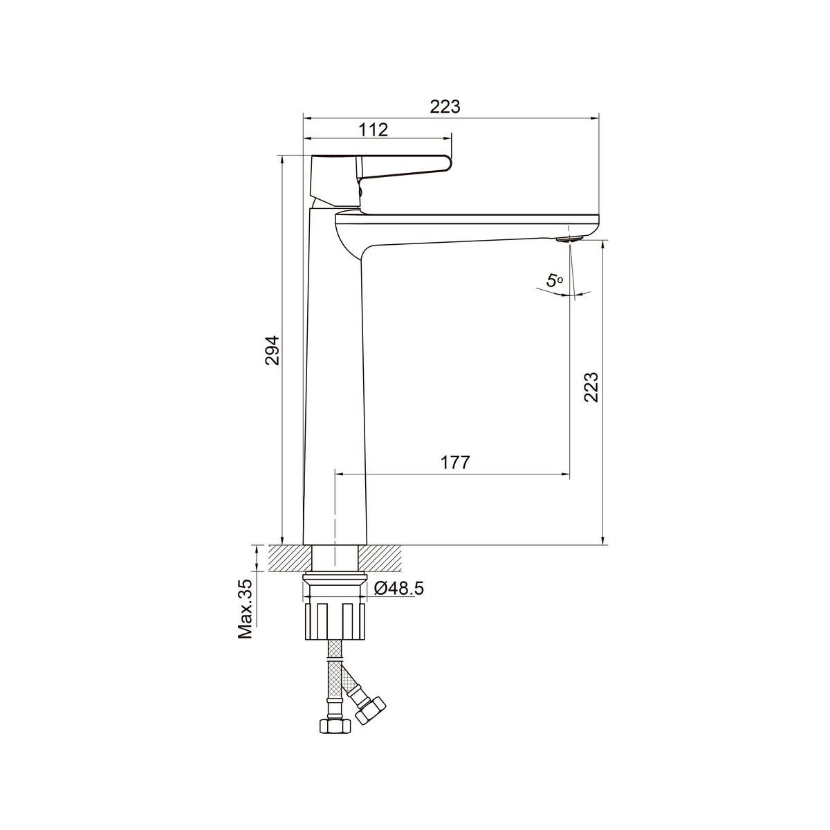 Dakota XL Grifo alto para lavabo, negro mate