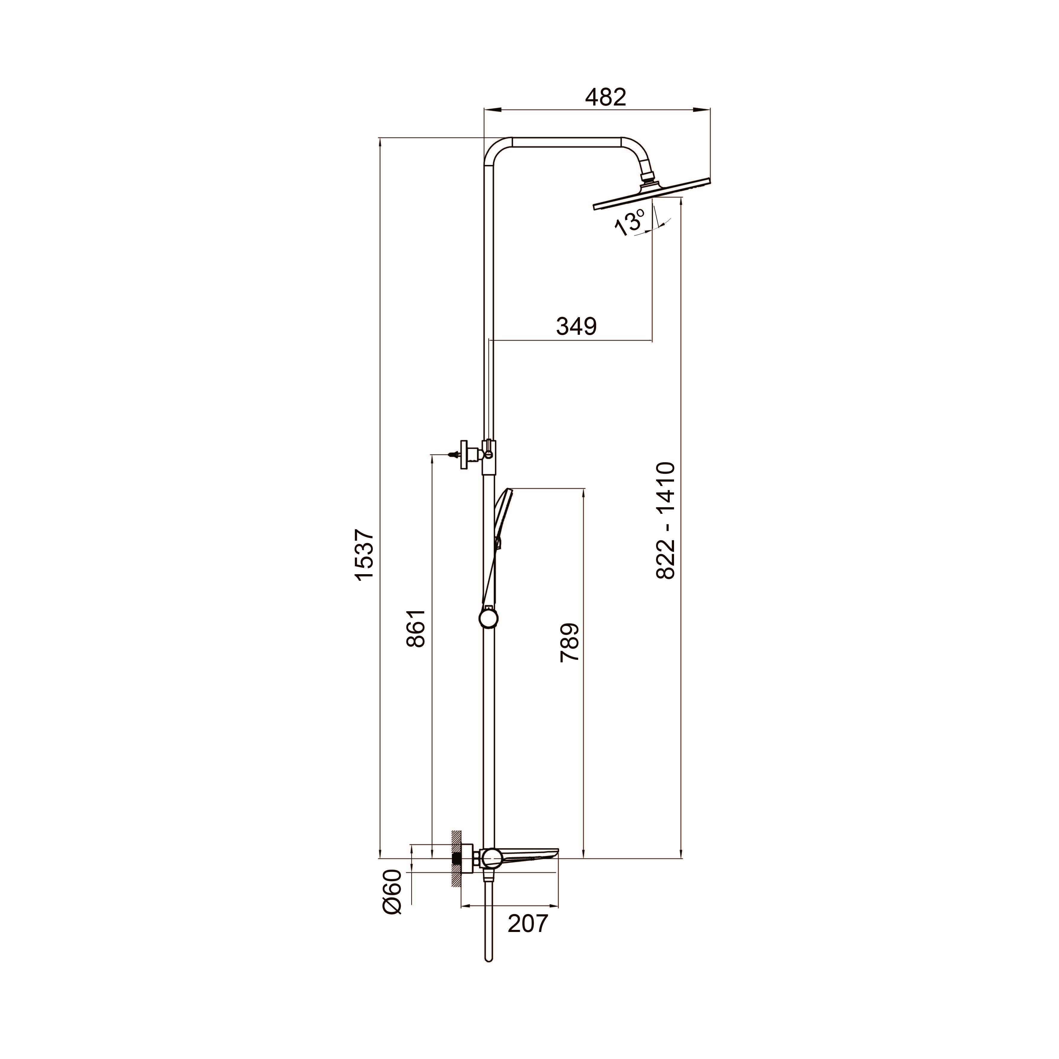 Dakota shower system for bath/shower, matt black