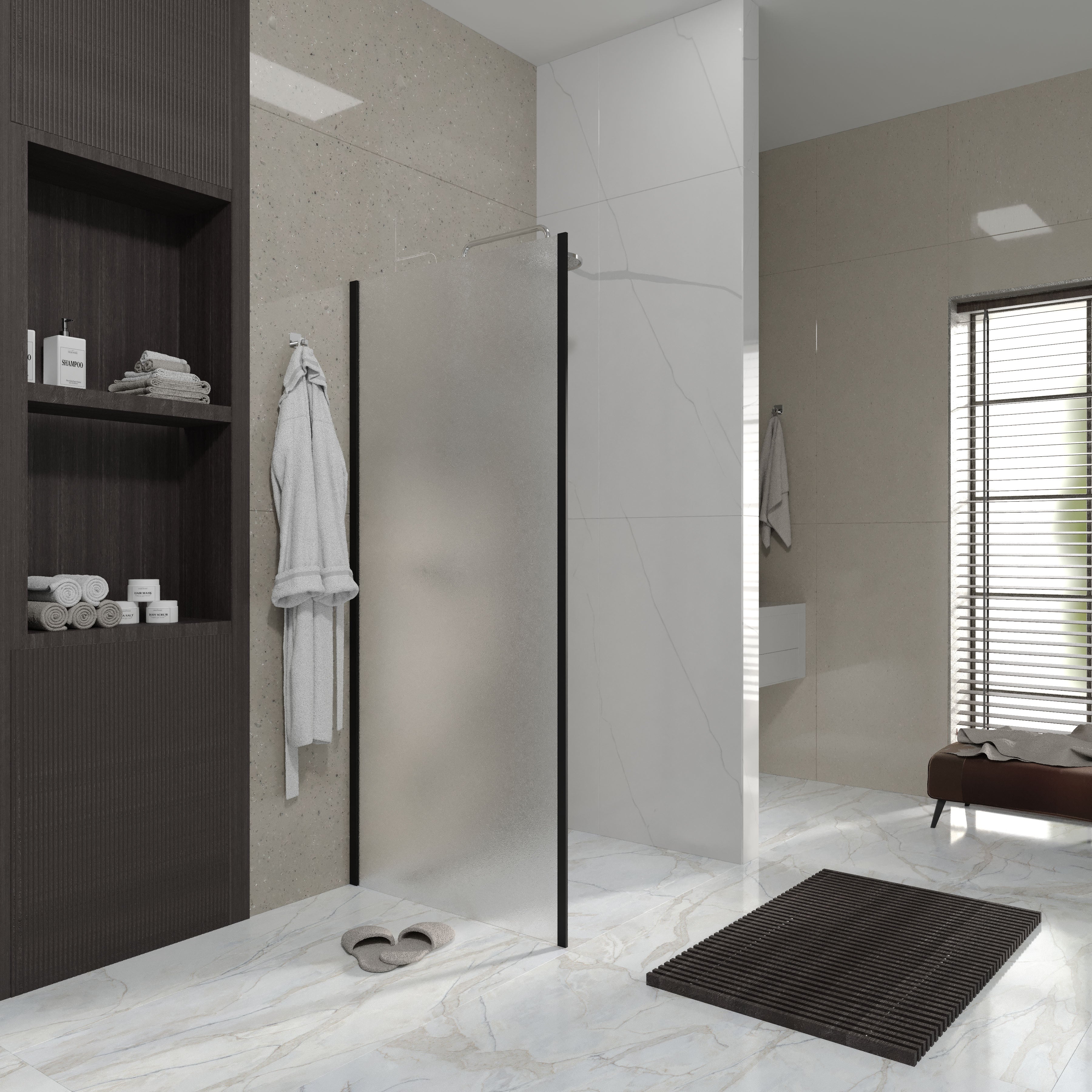 Line Pro Seitenwand 900 mm, Schwarz Matt, Glas 6 mm Grape