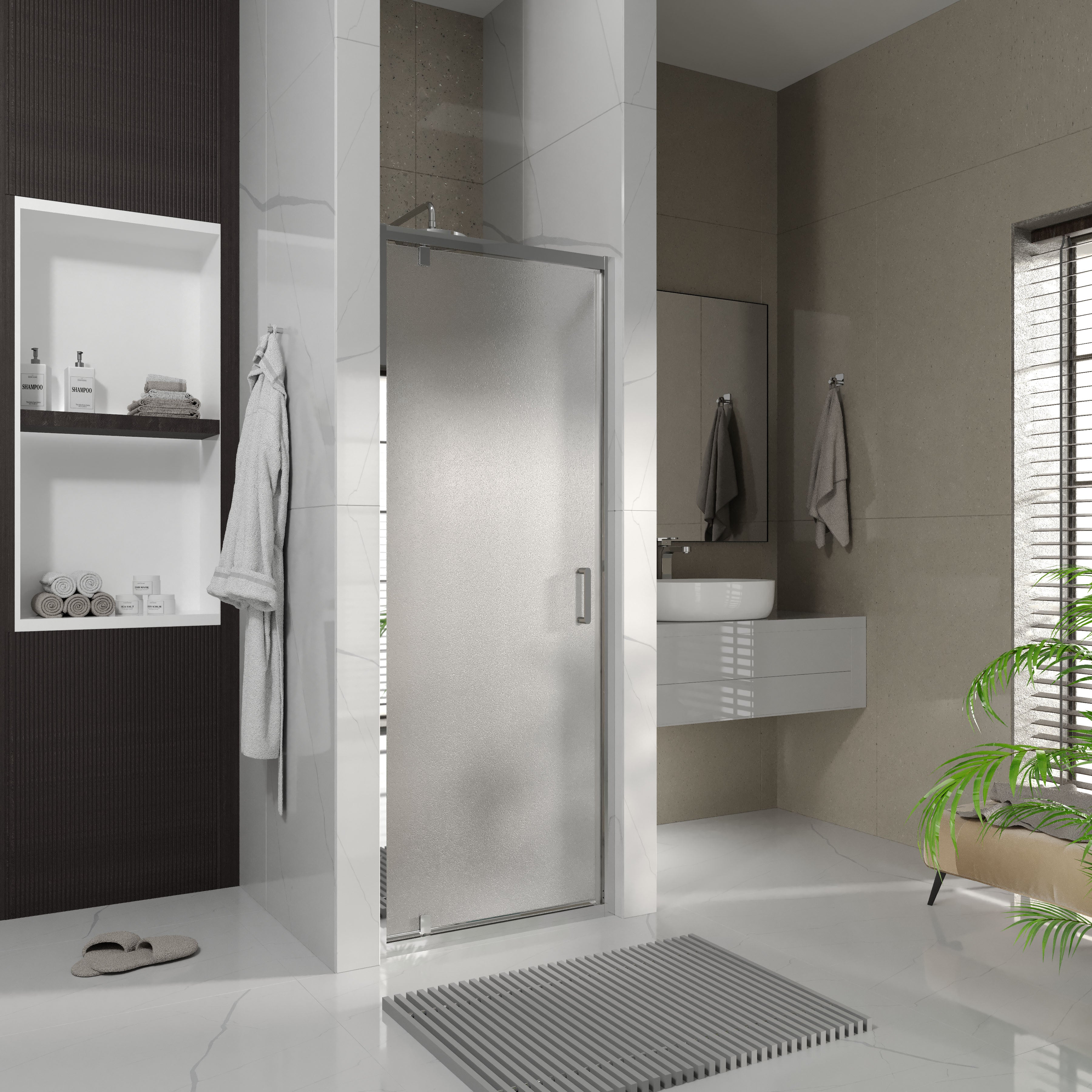 Line Pro hinged shower door, single piece, 800 mm, chrome, 6mm grape glass