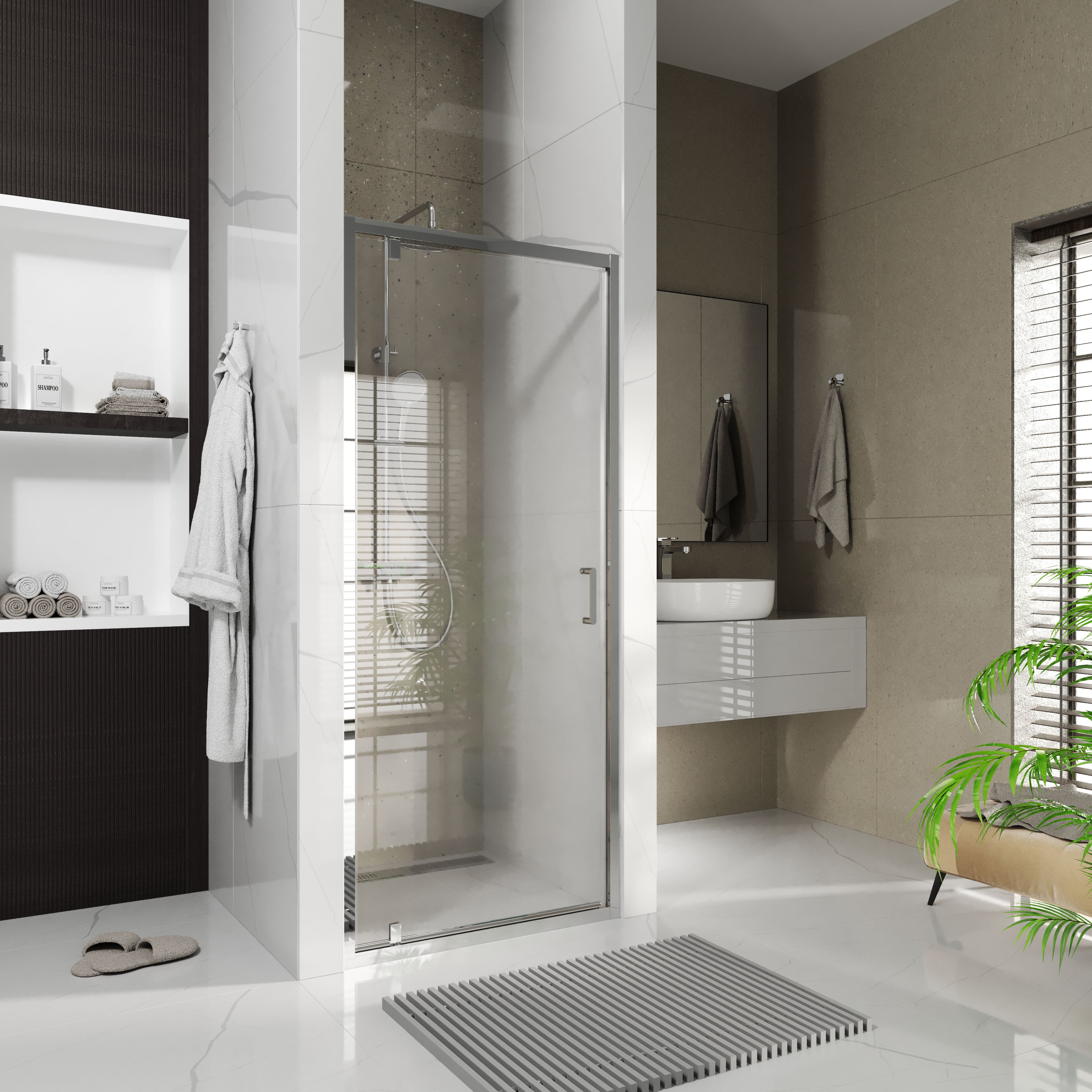 Line Pro hinged shower door, single piece, 900 mm, chrome, 6mm clear glass