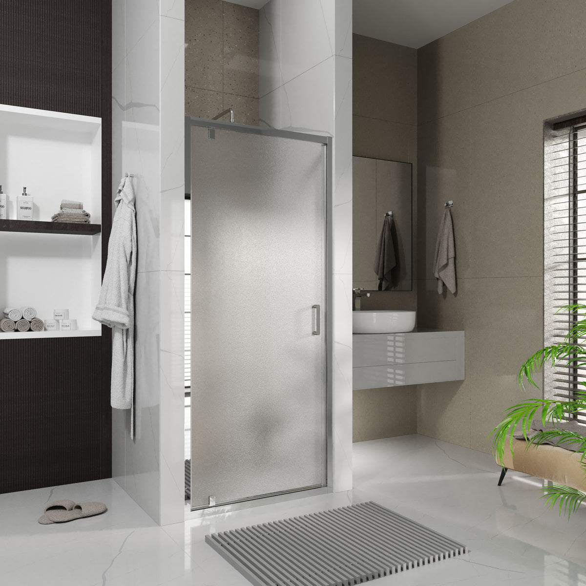 Line Pro hinged shower door, single piece, 900 mm, chrome, 6mm grape glass