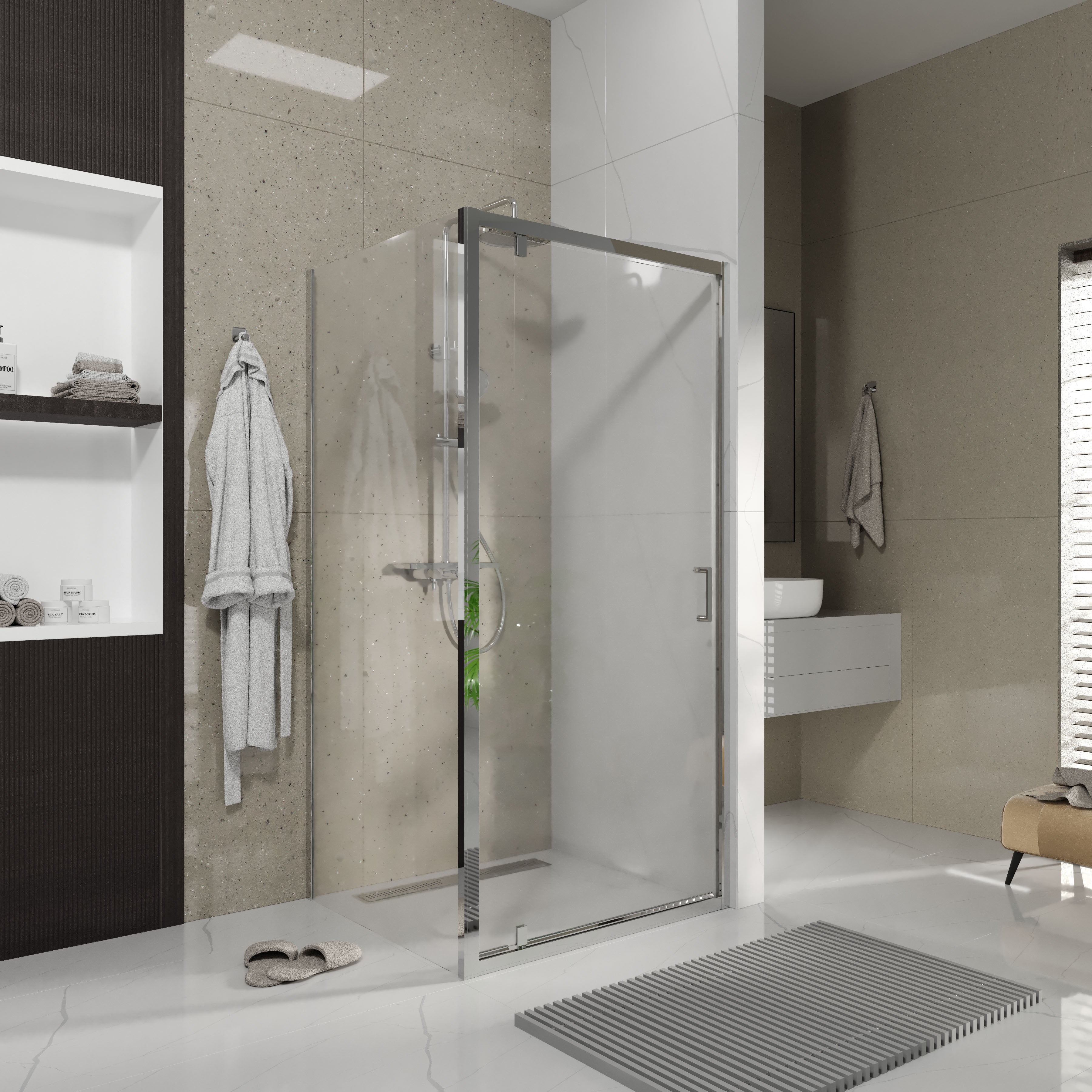 Line Pro hinged shower door, single piece, 1000 mm, chrome, 6mm clear glass
