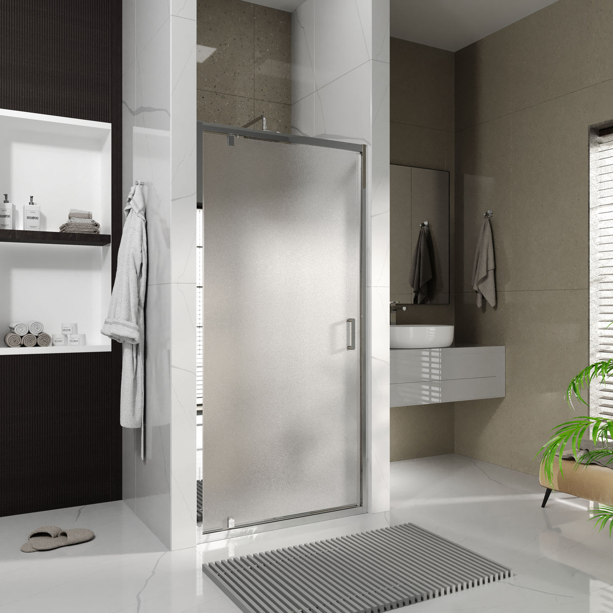 Line Pro hinged shower door, single piece, 1000 mm, chrome, 6mm grape glass
