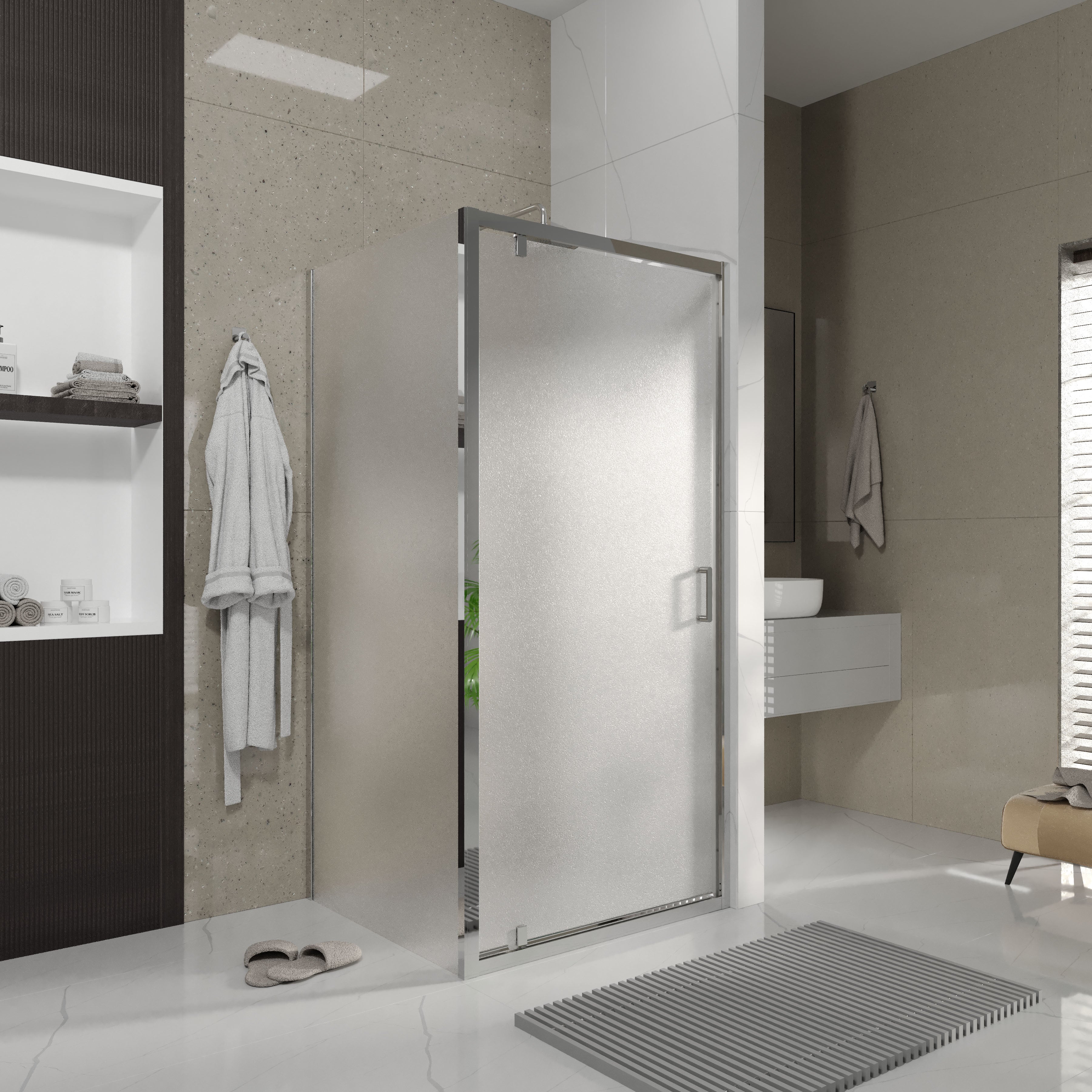 Line Pro hinged shower door, single piece, 1000 mm, chrome, 6mm grape glass