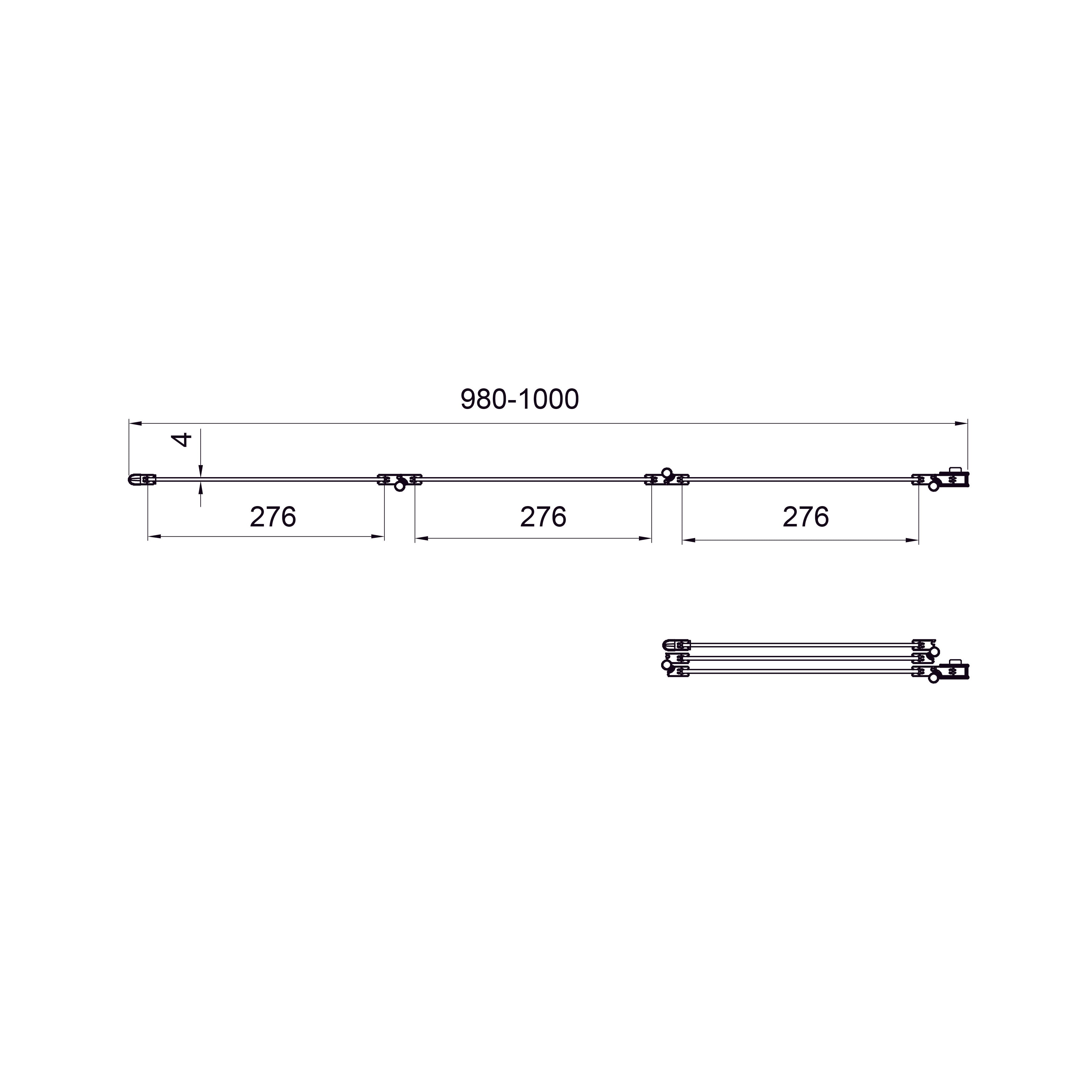 Style Mampara de bañera de tres elementos 1000×1500 mm (derecha), cromo, cristal clear de 4 mm