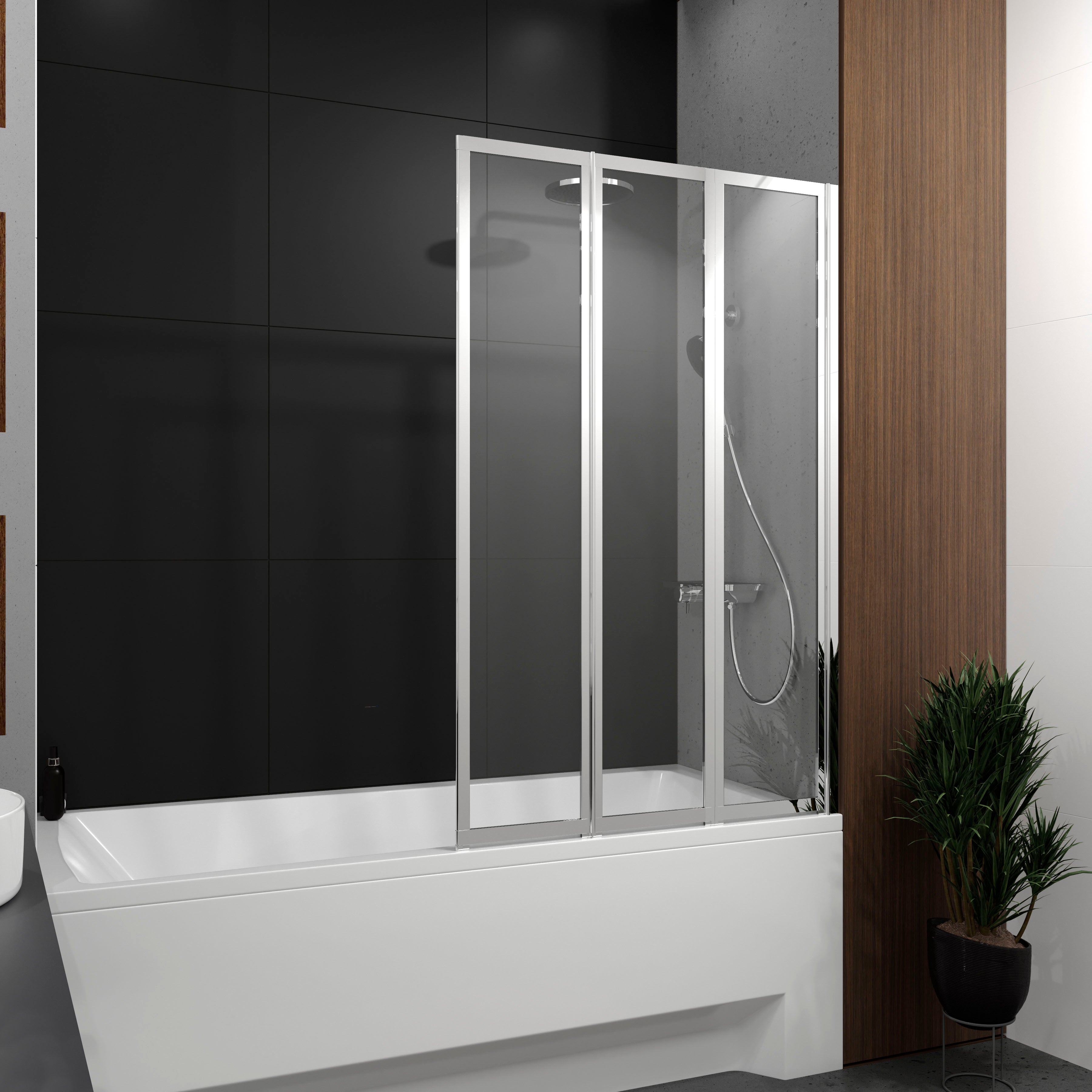 Style Mampara de bañera de tres elementos 1000×1500 mm (derecha), cromo, cristal clear de 4 mm