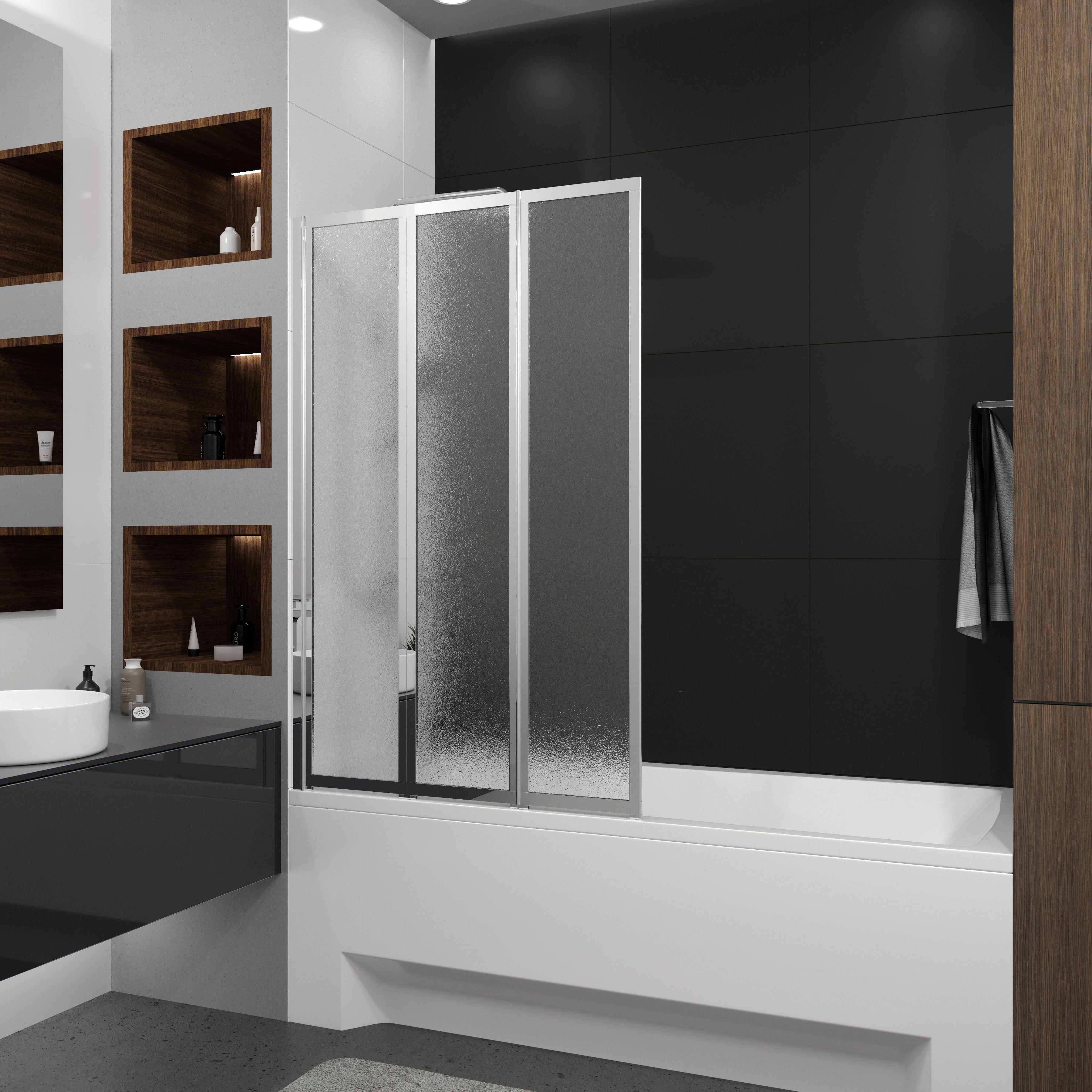 Style Mampara de bañera de tres elementos 1000×1500 mm (izquierda), cromo, cristal grape de 4 mm