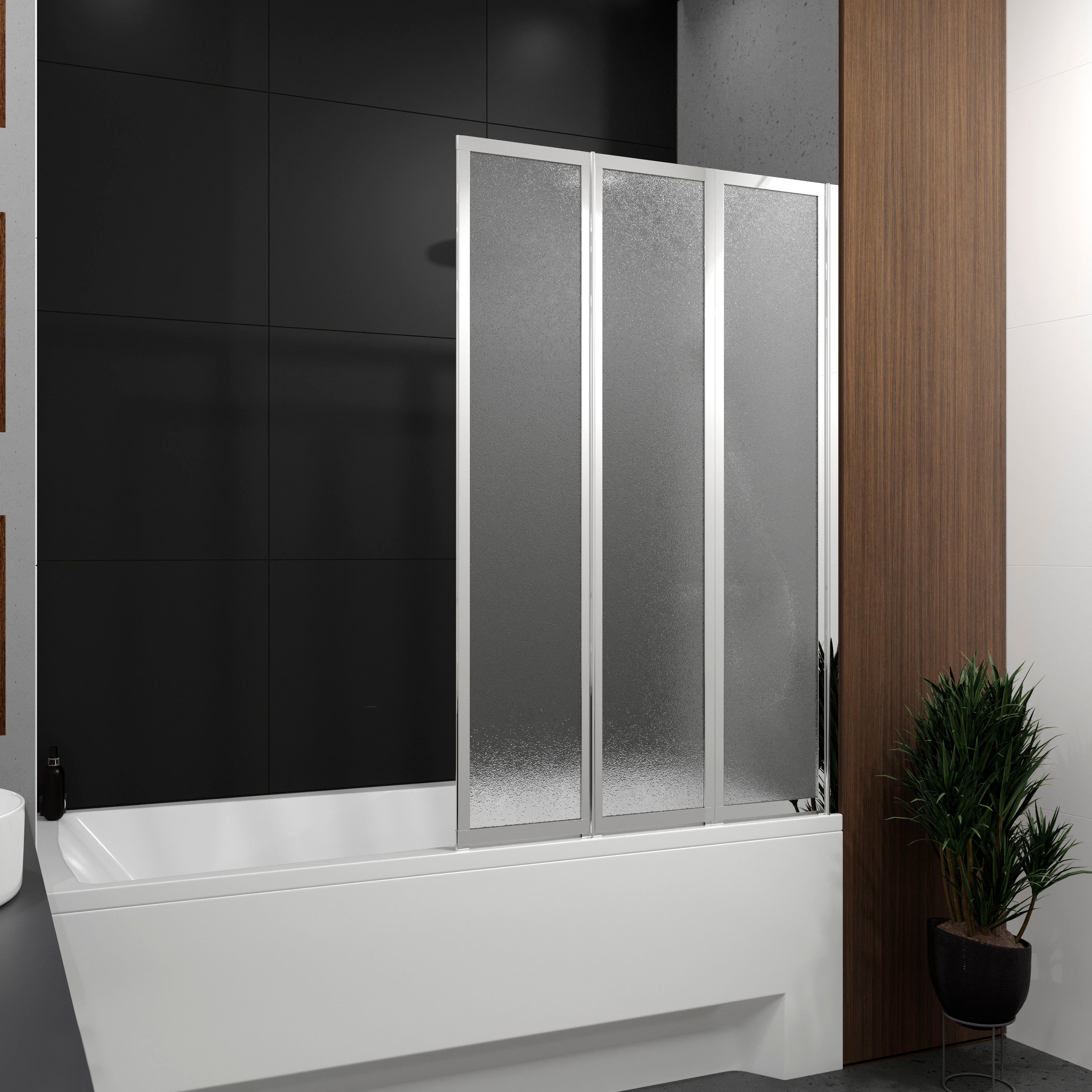 Style Mampara de bañera de tres elementos 1000×1500 mm (derecha), cromo, cristal grape de 4 mm
