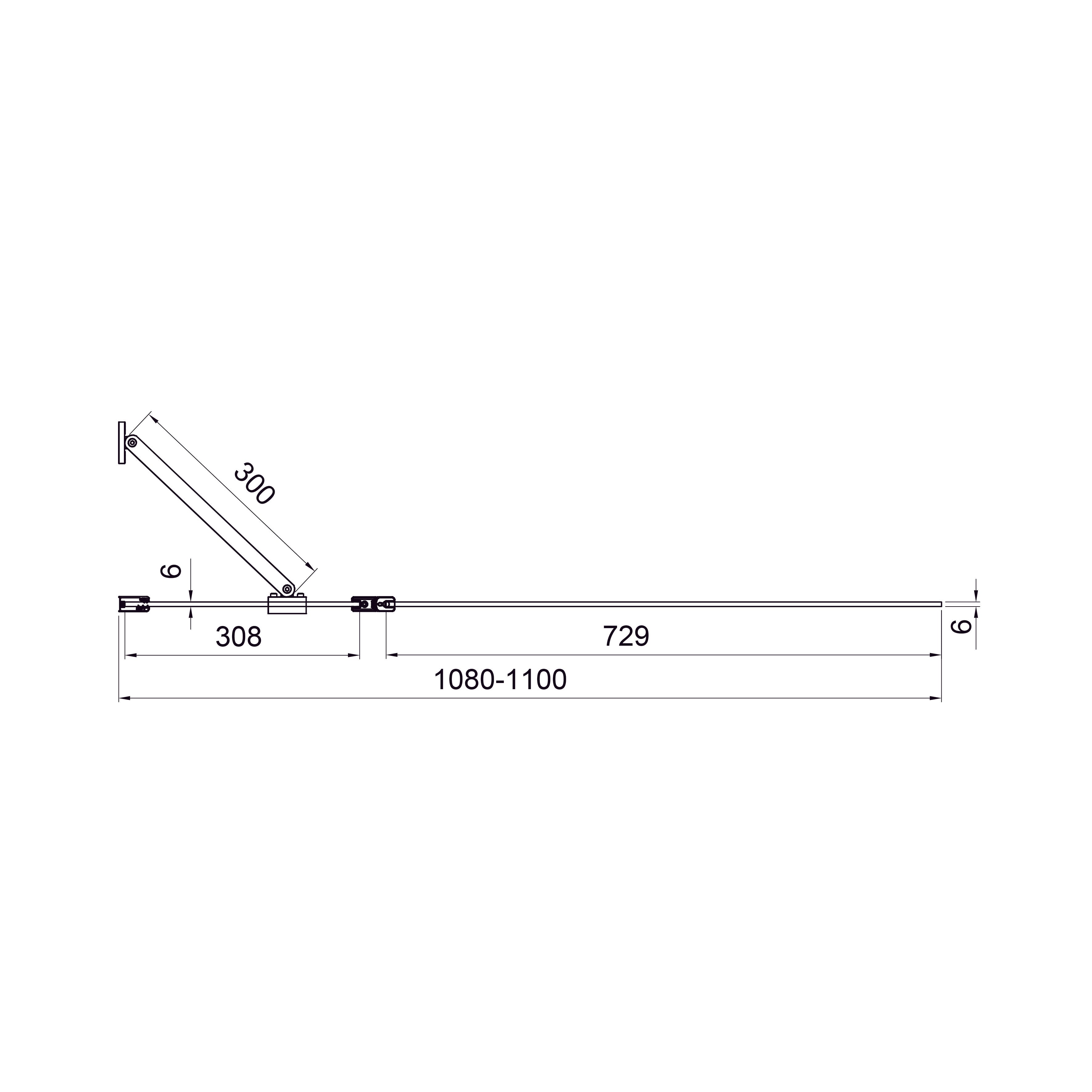 Шторка на ванну двоелементна Dakota 1100х1400мм black matt, скло 6мм europe grey