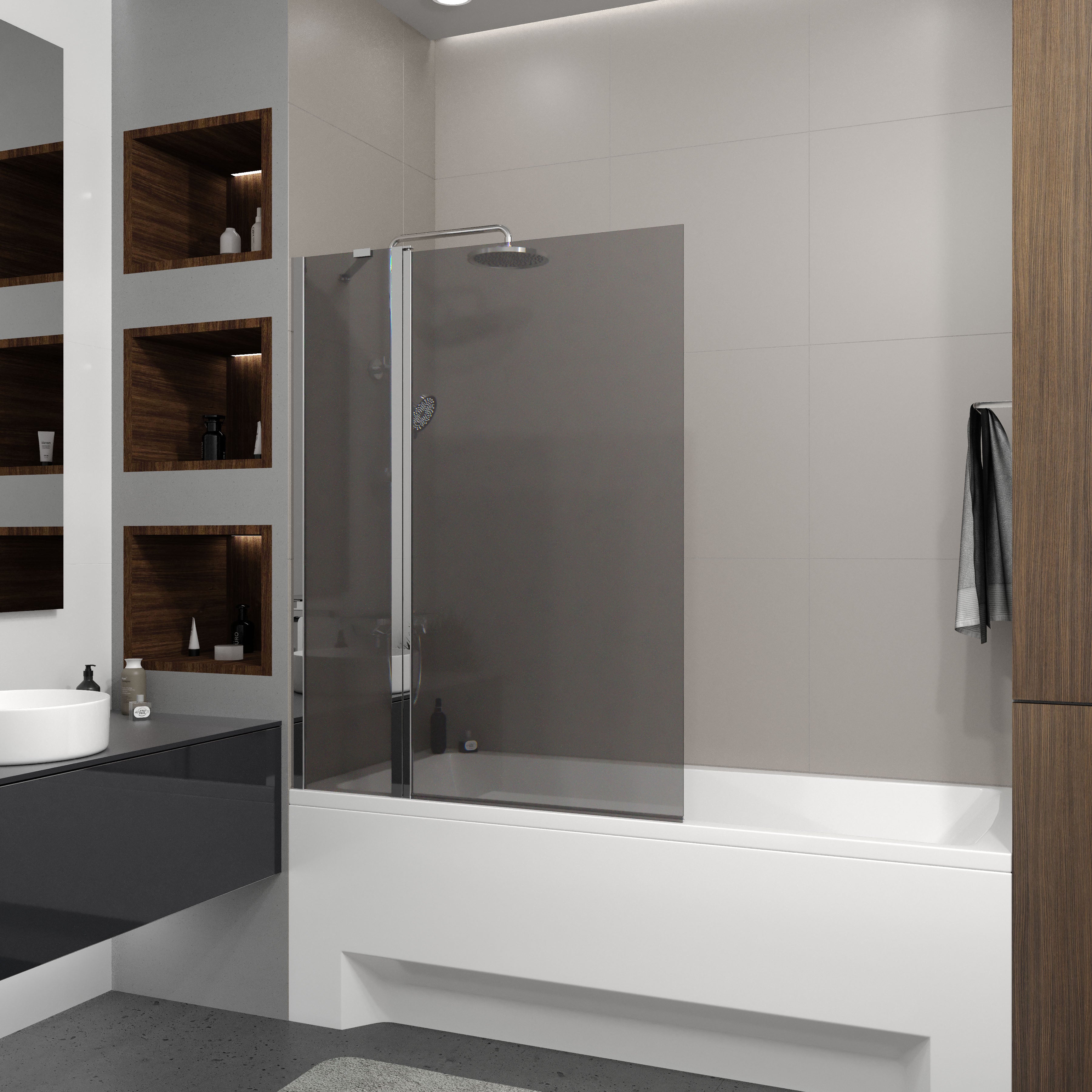 Dakota Mampara de bañera de dos elementos 1100×1400 mm, cromo, cristal europe grey de 6 mm