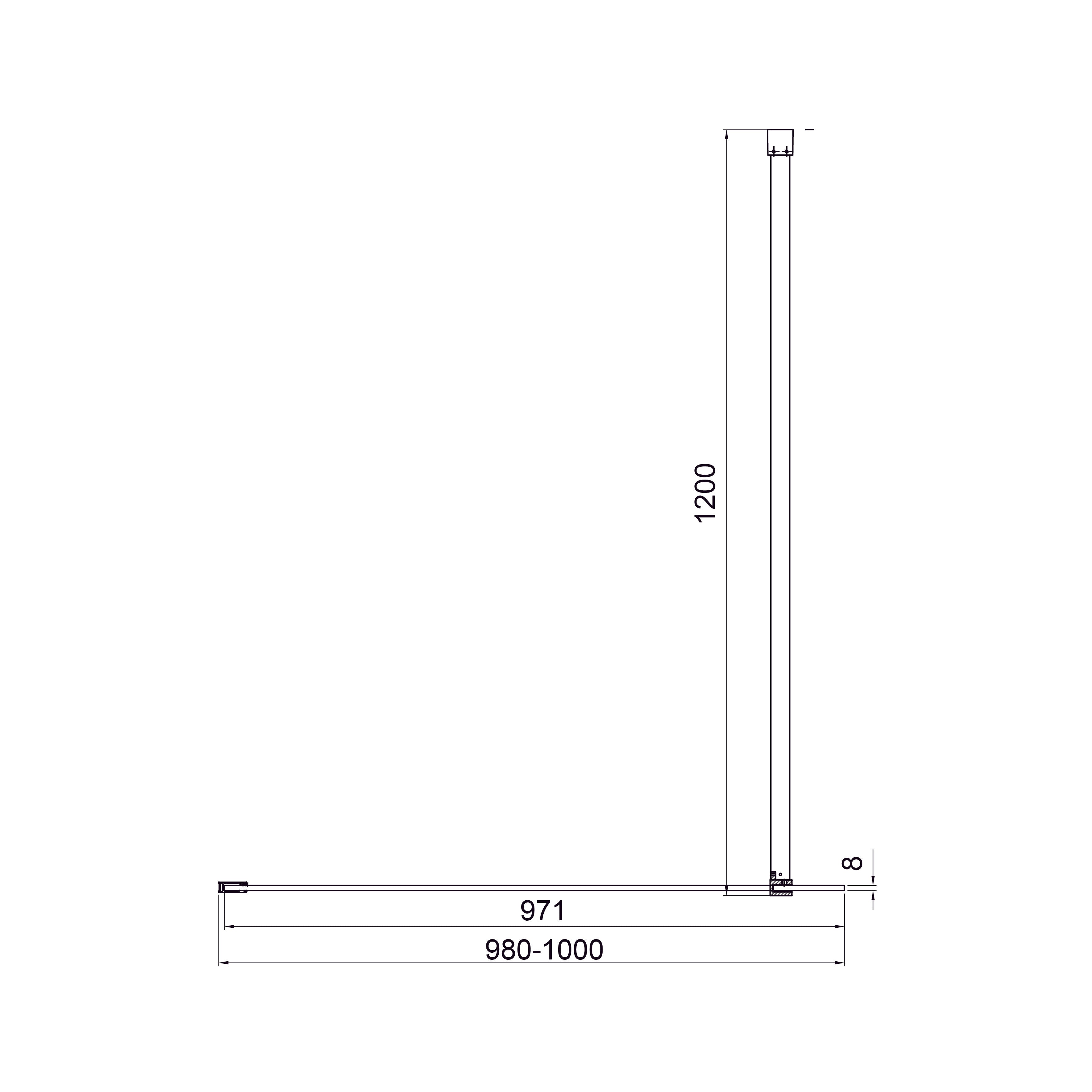 Walk-IN Fixed panel 1000x2000mm, chrome, 8mm clear glass