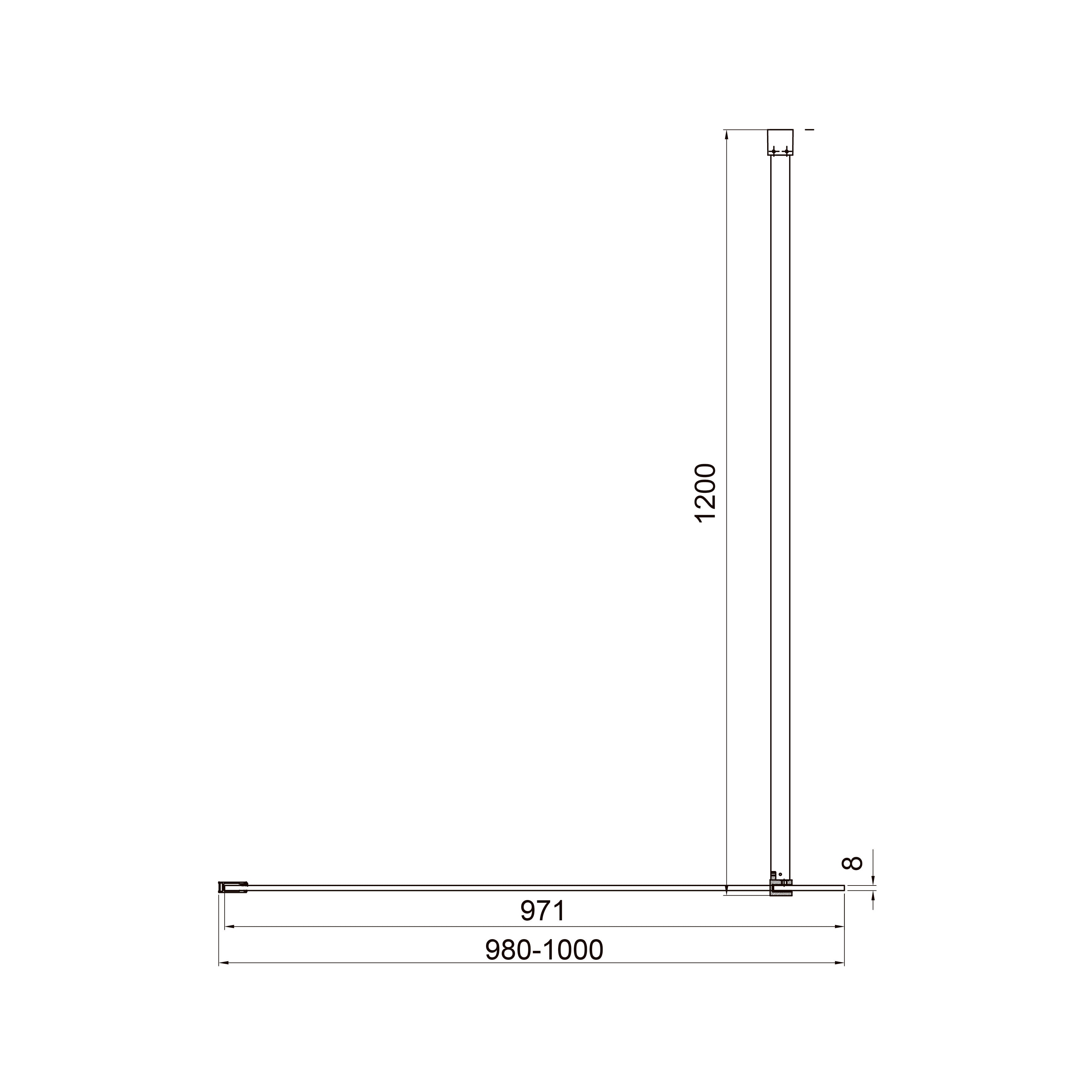 Feststehende Wand Walk-IN 1000x2000 mm, Chrom, Glas 8 mm Clear