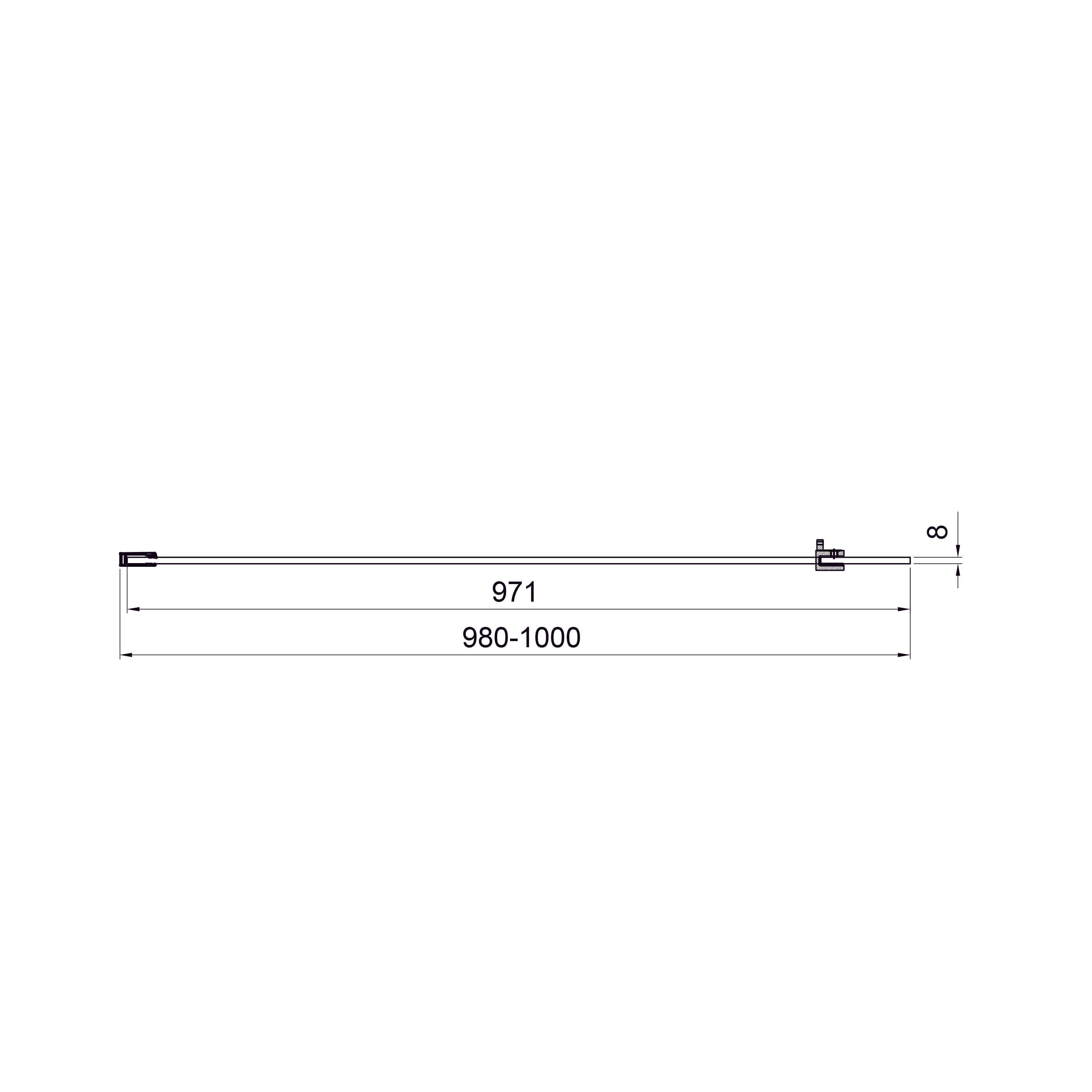 Walk-IN Fixed panel 1000x2000mm, chrome, 8mm clear glass